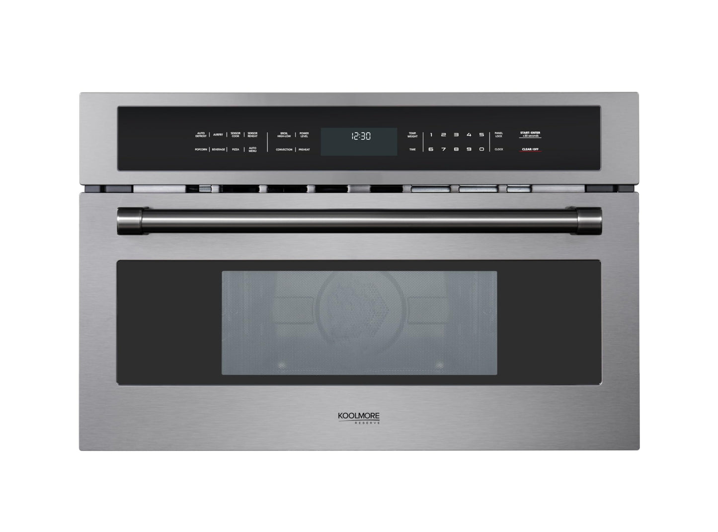 KoolMore Reserve 30 in. 1.6 cu. ft. Built-in Convection Microwave Oven with Air Fryer, 10 Power Levels, Sensor Cooking, Bake, Roast,1750 Watts & NEMA 5-20P Plug, UL Certified in Black Stainless-Steel