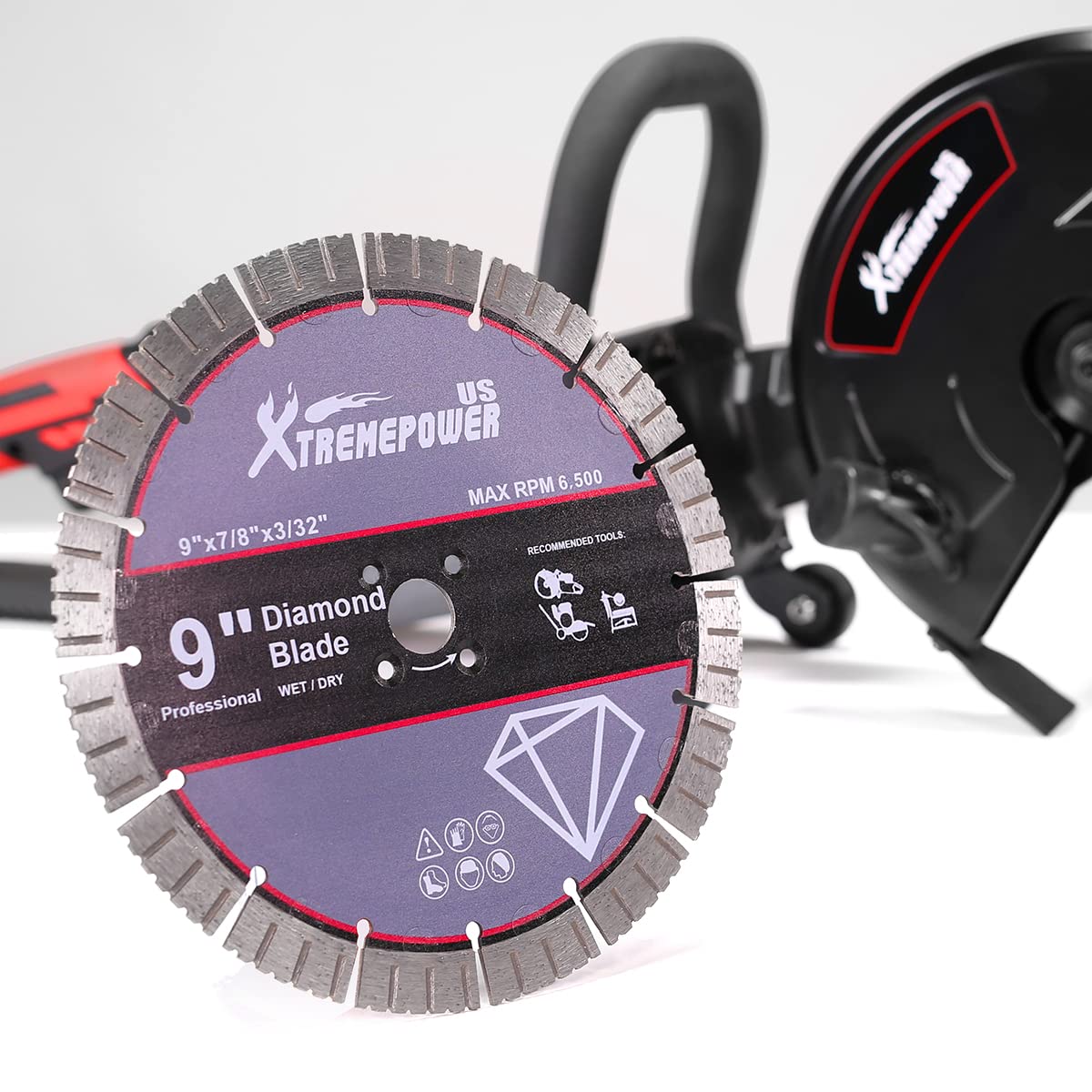 XtrempowerUS 9" Concrete Saw Circular Saw 1800W Electric Cut Off Saw Disc Cutter, Power Cutter Guide Roller (Include 9" Blade), Red/Black