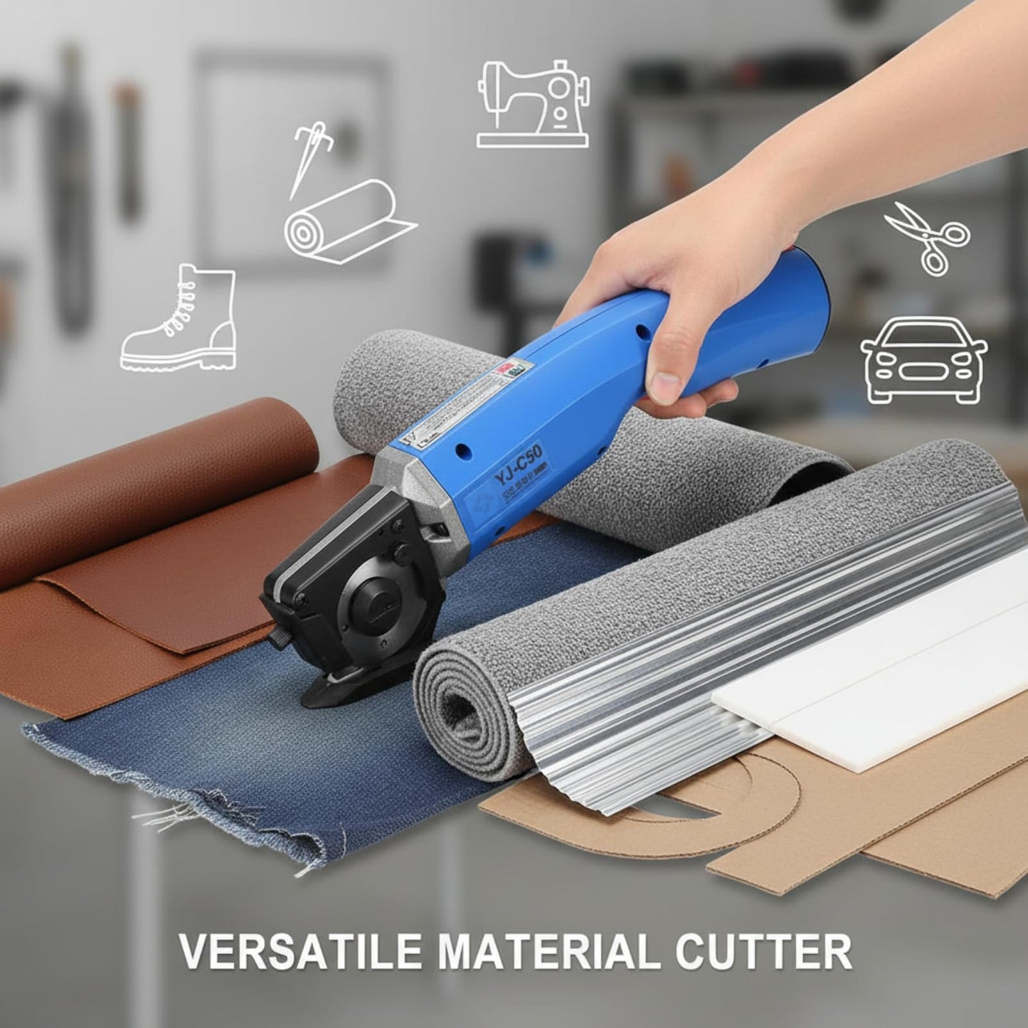 4500rpm 35W Electric Scissors Rechargeable Fabric Leather Cloth Cutter Shears Round Knife Cloth Cutting Machine 100-240V US Plug