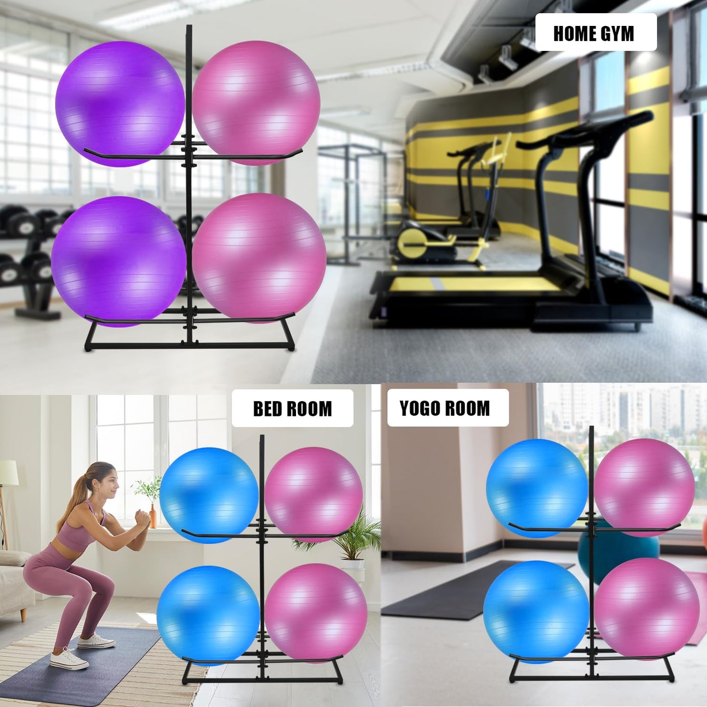 MANNIFEN Exercise Ball Holder,Stability Ball Rack, Exercise Ball and Balance Ball Storage Racks Suitable for Yoga Ball Stability Ball Yoga Mats Home and Commercial Gym ﻿