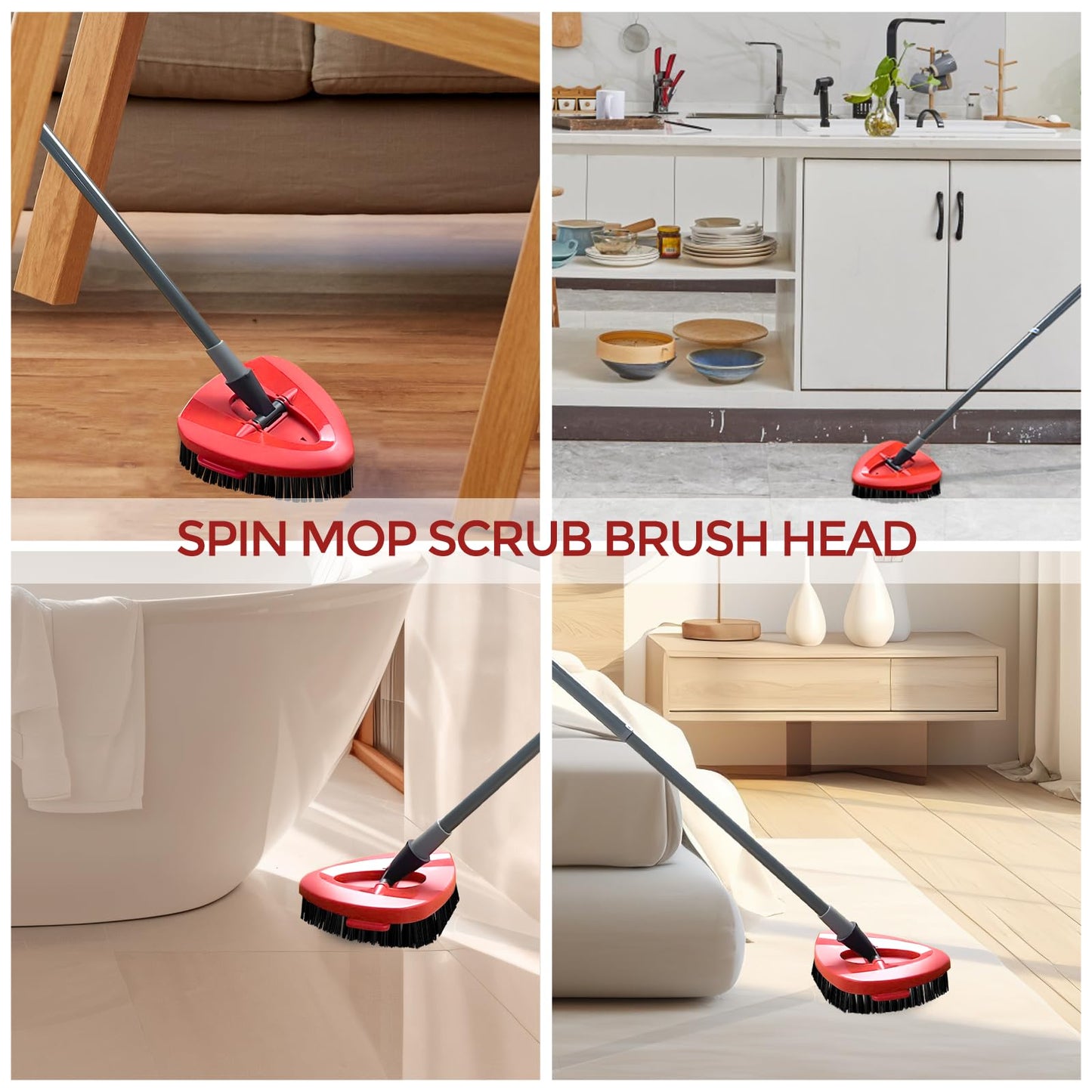 Scrub Brush, 2 Pcs Spin Mop Scrub Brush Head Compatible for EasyWring 1-Tank System, Hard Bristle Cleaning Brush for Bathroom, Kitchen, Tub and Tile