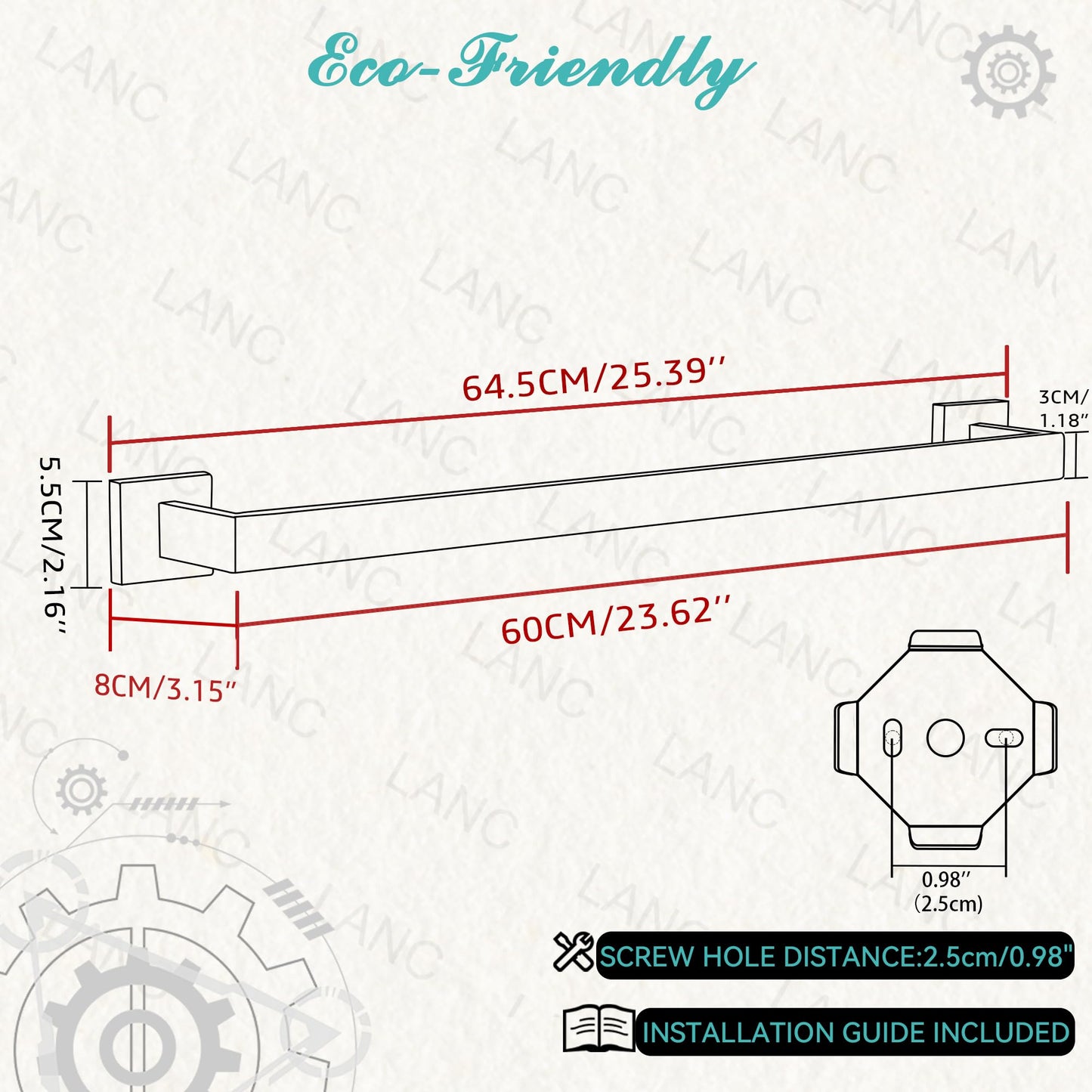 LANC Bath Towel Bar 24-Inche Stainless Steel Towel Rack for Toilet Bathroom Hardware Silver Towel Hanger Towel Rail Towel Rod Heavy Duty Wall Mounted Towel Holder Chrome Polished, A8804CP-6P1