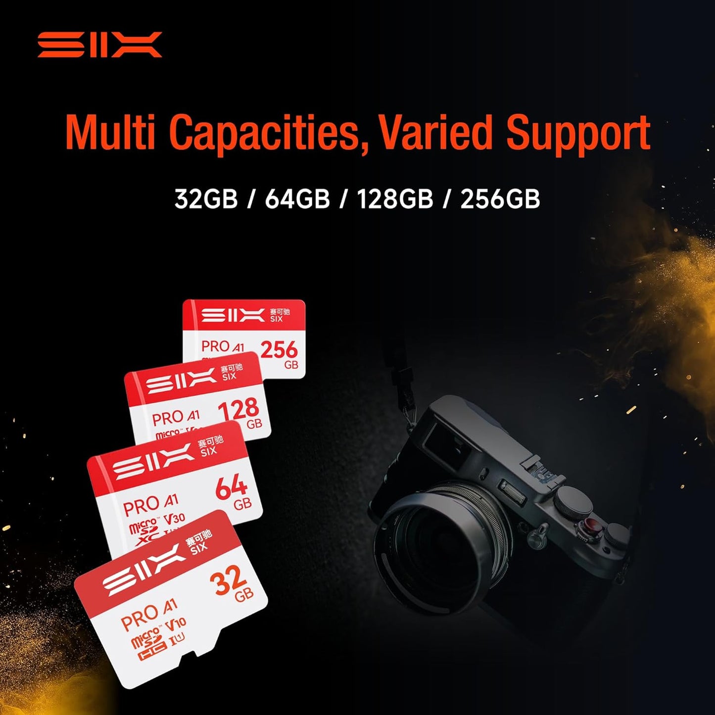 SIX M100 64GB 100MB/s A1, U3, V30 4K 64GB Micro SD Card Read Up to - Support UHD microSDXC Memory Card with Adapter