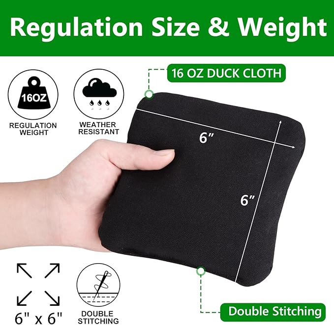 EunHo Cornhole Bags Set of 8 Regulation Size & Weight Corn Hole Bean Bags Official Professional All Weather for Tossing Game with Carry Case