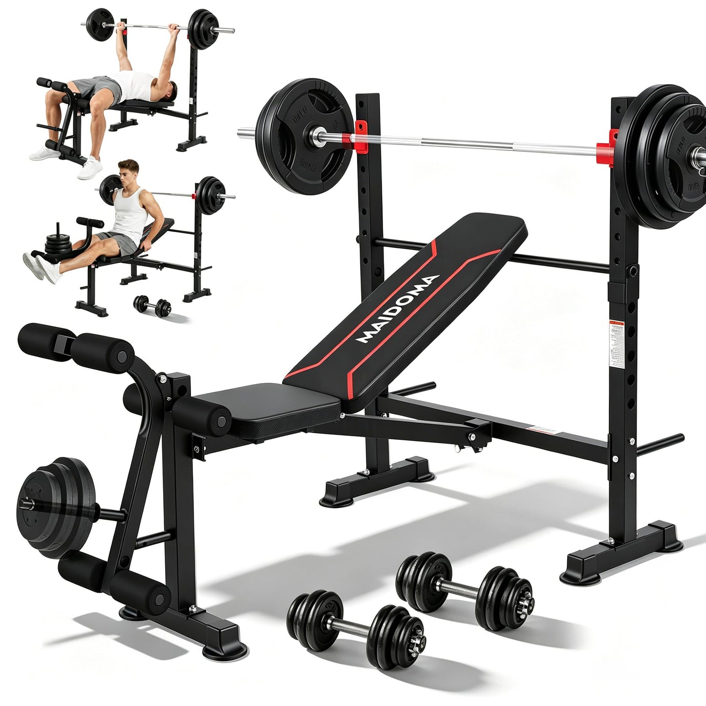 MAIDOMA 750LBS Weight Bench with Bench press rack, Adjustable Workout Bench Set with Leg Extension/Curl,Standard Bench Press Set for Home Gym Full Body Training
