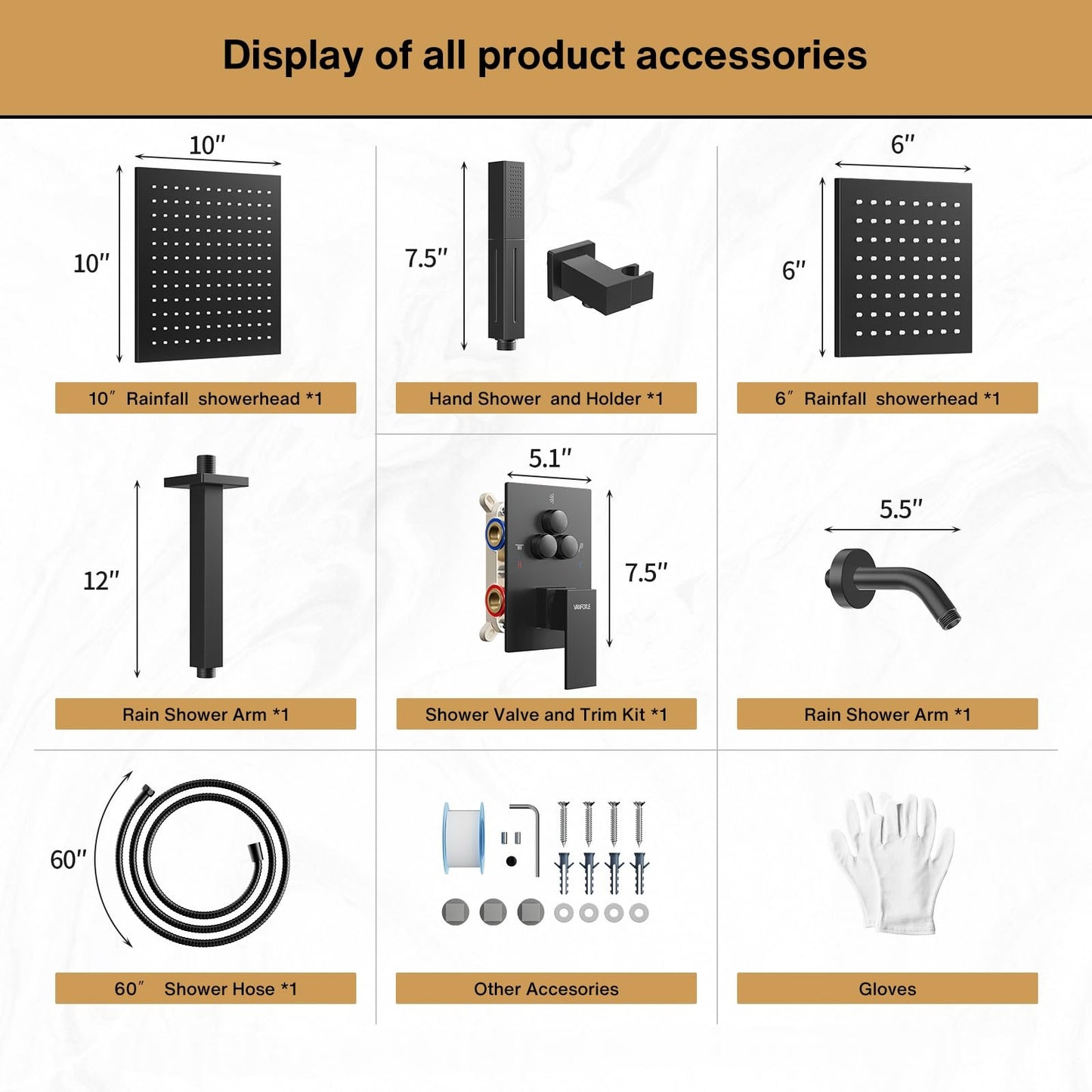 VANFOXLE Shower Faucet Set Matte Black Shower System, Push Button Diverter Shower Faucet with Trim Kit, Ceiling Mount 10 Inch Shower Head Increased Thick, 6 Inch Side Shower Head, 2-in-1 Handheld