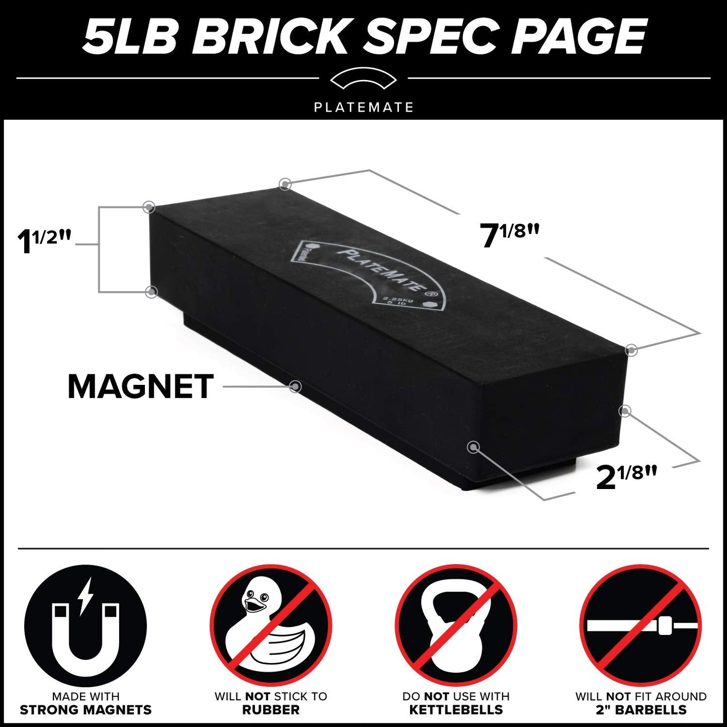 Plate Mate 5 lb. Brick (Single) - Magnetic Add-On Weight for Selectorized Weight Stack Machines
