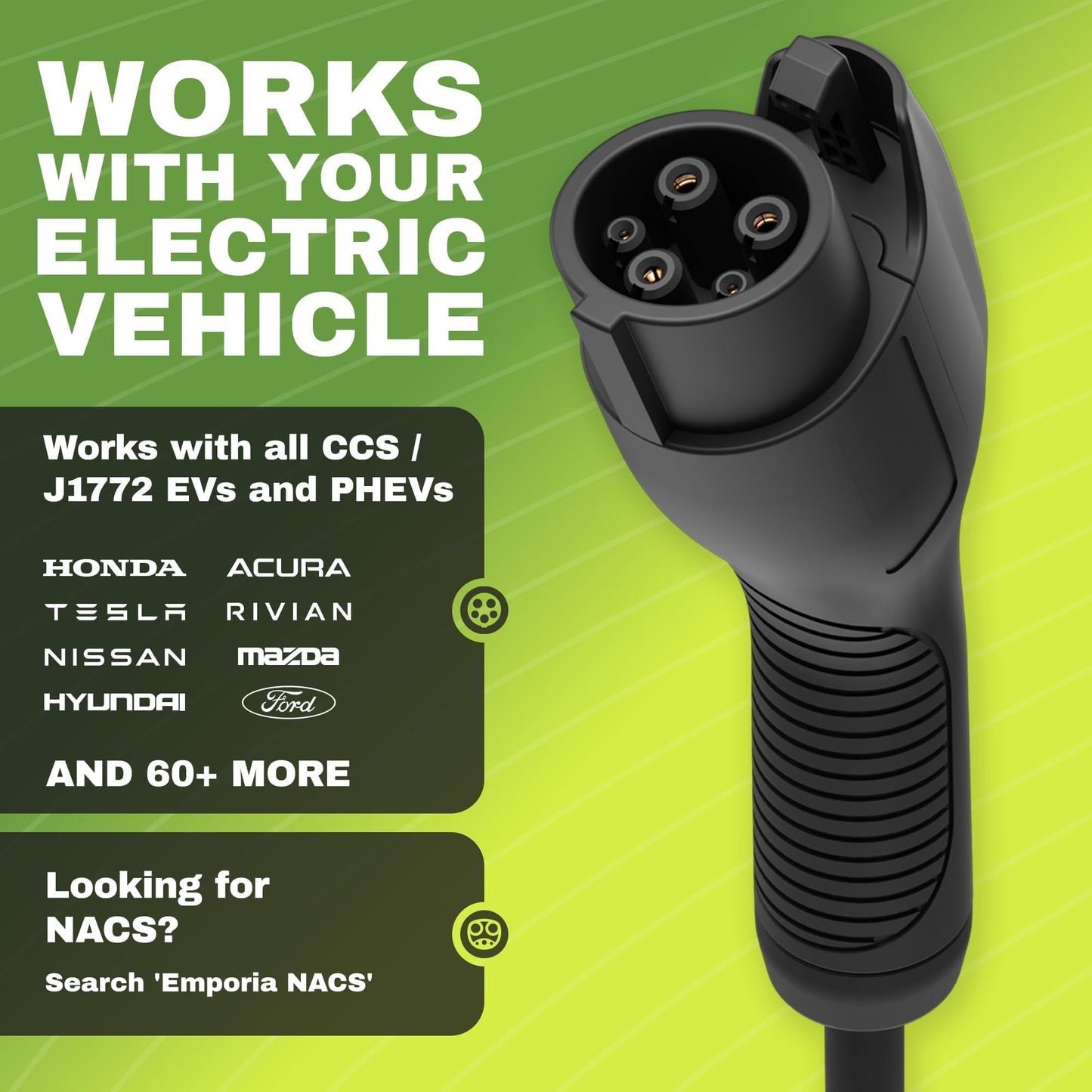 EMPORIA Level 2 EV Charger w/ J1772 Connector — 48 Amp, 240V WiFi Enabled Electric Vehicle Charging Station, 25ft Cable, NEMA 14-50, White