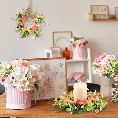 Jexine Floral Wreaths - 8-Piece Mini Candle Ring Set for Weddings & Home Decor | All Seasons