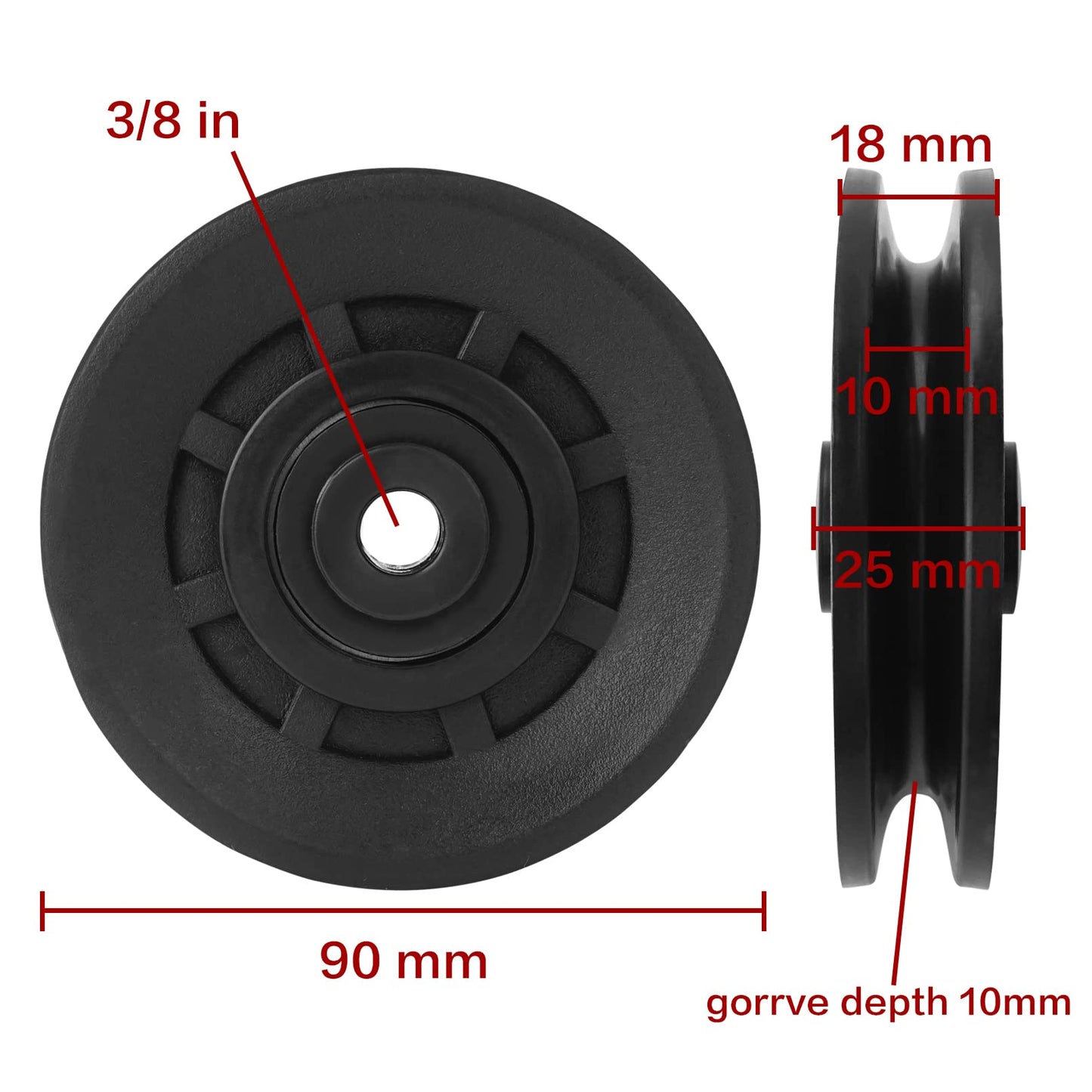 Luwint 3.5 inch Cable Machine Pulley Wheel, 2 Pack Gym Equipment Replacement Pulley with Steel Bearing for LAT Pulldown Home Gym, 90mm 3/8” Bore