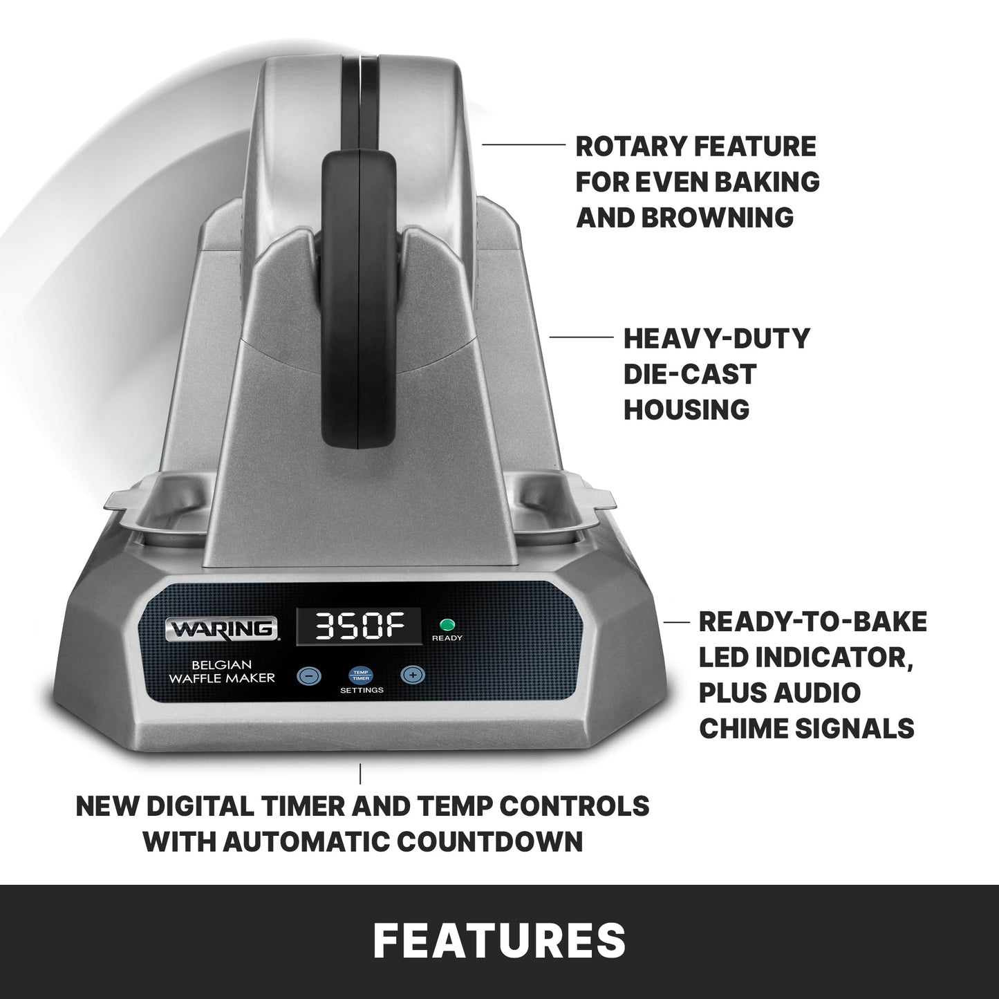 Waring Commercial Belgian Waffle Maker, 25 Waffles per Hour, Automatic Countdown Timer,Rotary Feature for Even Baking, Triple-Coated Nonstick Plates, NSF Certified, WW185X