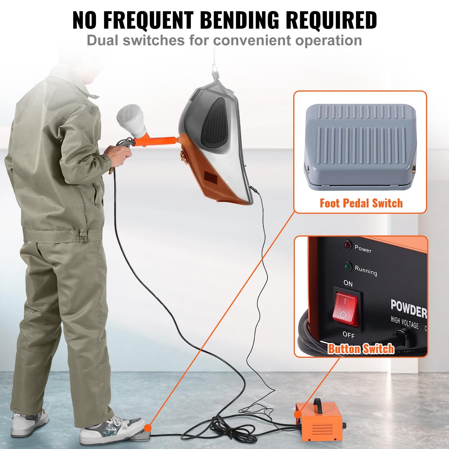 VEVOR Powder Coating System, 50KV Electrostatic Output Powder Coating Kit with Foot Switch, Spray Gun, Nozzles and Powder Cups, Powder Coating Equipment for Home DIY and Commercial Production