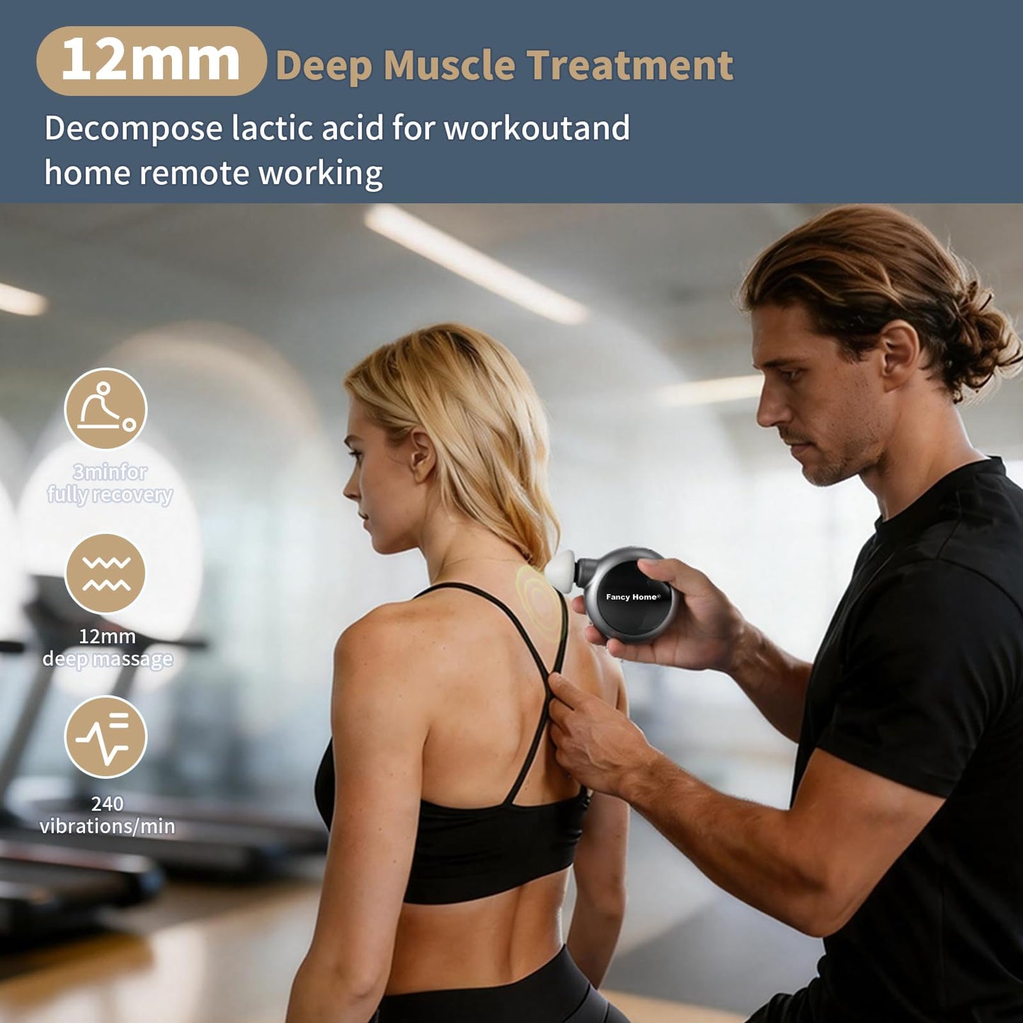 Fancy Home® Mini Massage Gun - Palm Sized Deep Tissue Massager Gun, Unique Small Hand Massager for Circulation, Cordless Powerful 3200 RPM | Ultra Quiet | Travel Friendly & Gift Ready （Black Grey）