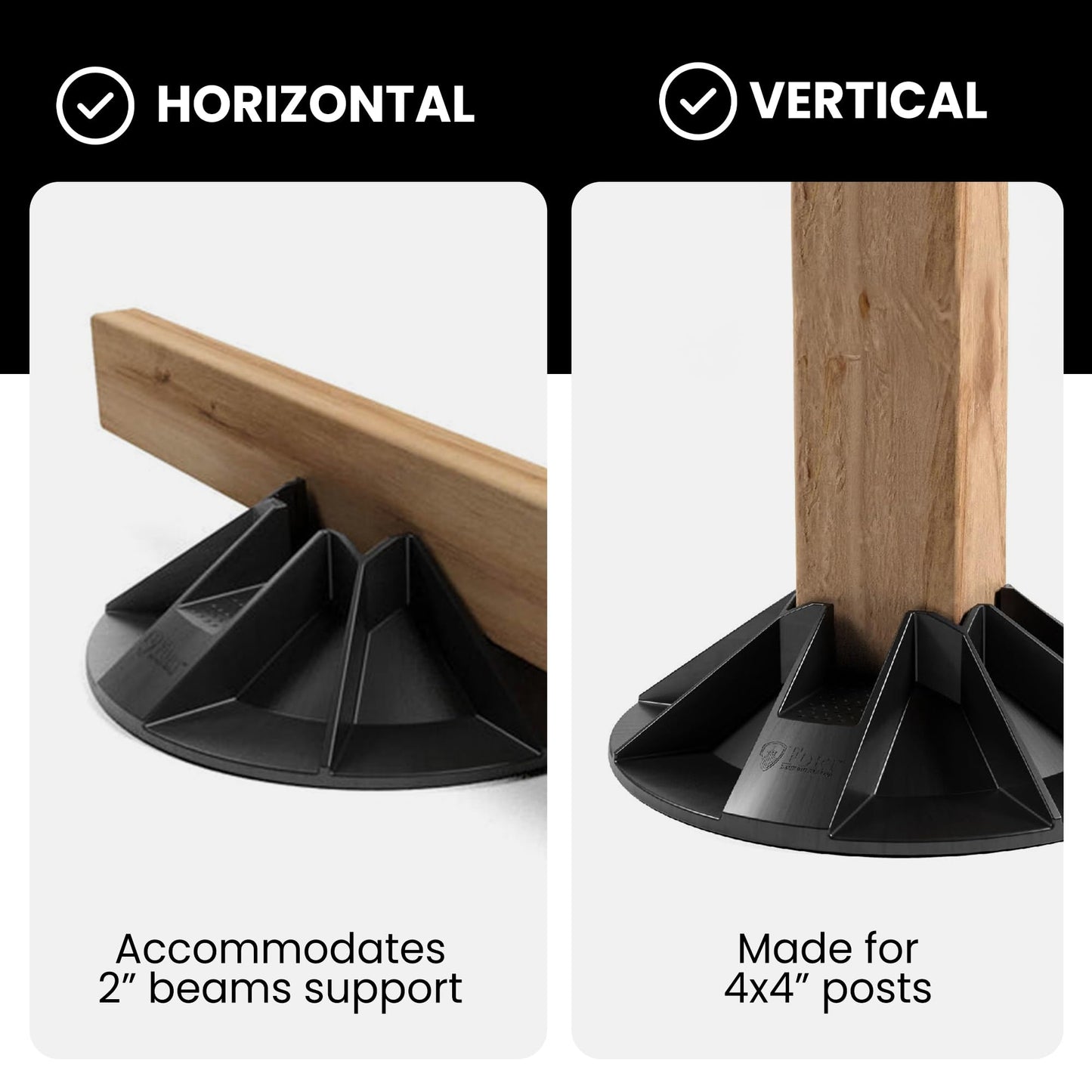 Fort Decking Systems Fort Decking 12-Inch Deck Blocks for Posts, Fits 4x4, 2x4, 2x6 2x8 and 2x10 Joists and Beams, Pack of 12, Black