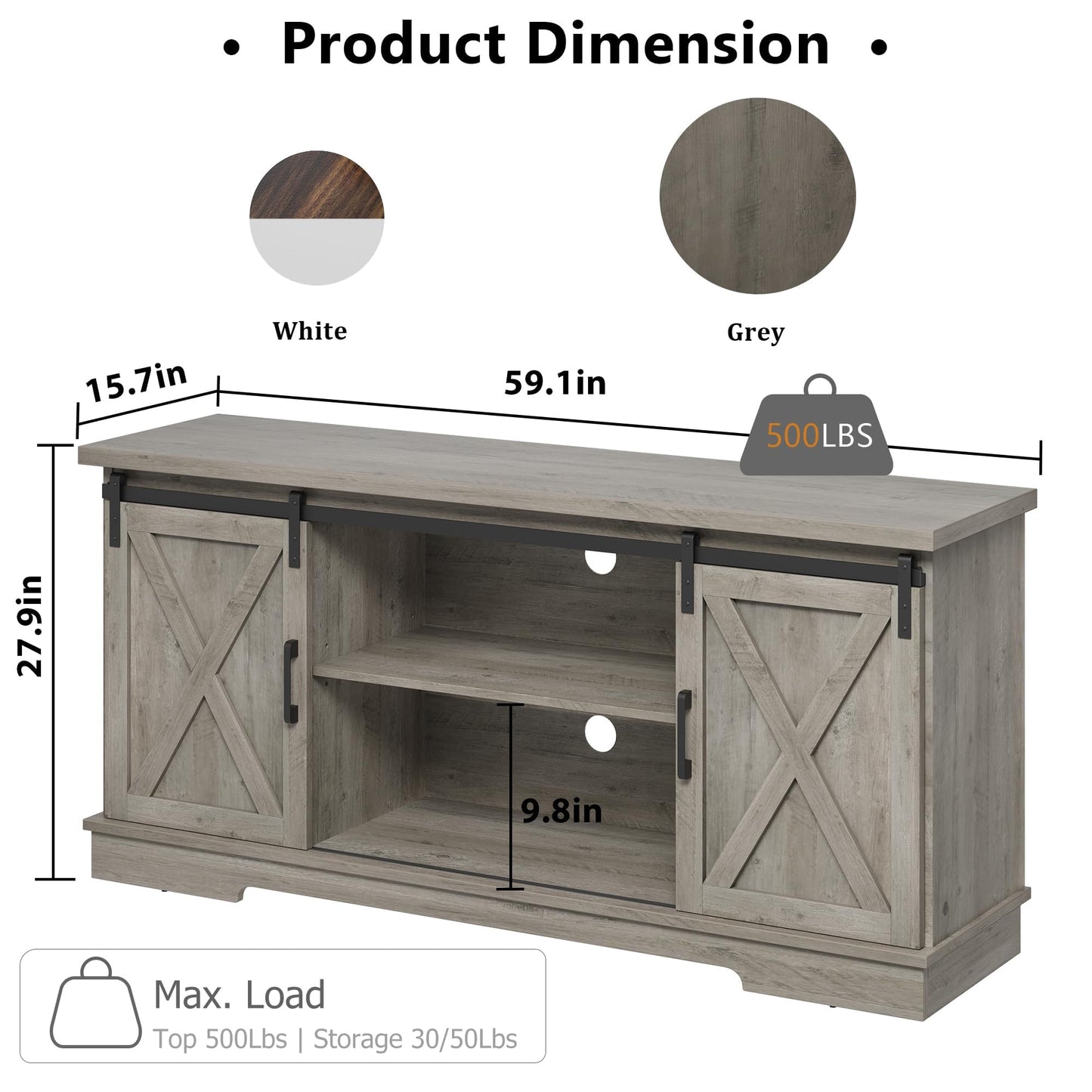 IDEALHOUSE Farmhouse TV Stand for 65 Inch TV, Entertainment Center with Sliding Barn Doors and Adjustable Shelves, TV Stand with Storage, Modern Storage Media TV Console for Living Room Bedroom, Grey
