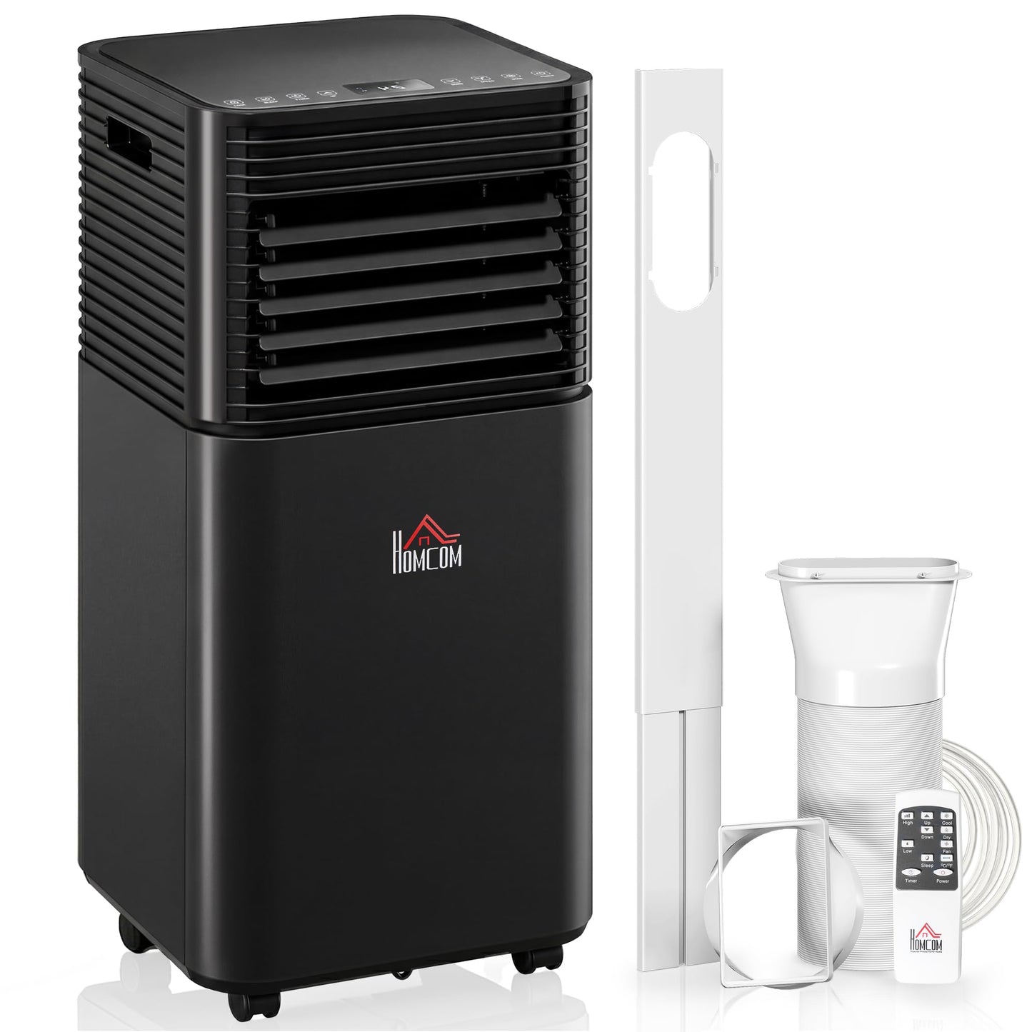 HOMCOM 10000 BTU Portable Air Conditioner for Rooms up to 441 Sq.Ft., 4-in-1 Mobile AC Unit with Dehumidifier, Cooling Fan, Sleep, Remote, 24H Timer, Auto Off, Window Installation Kit, Black