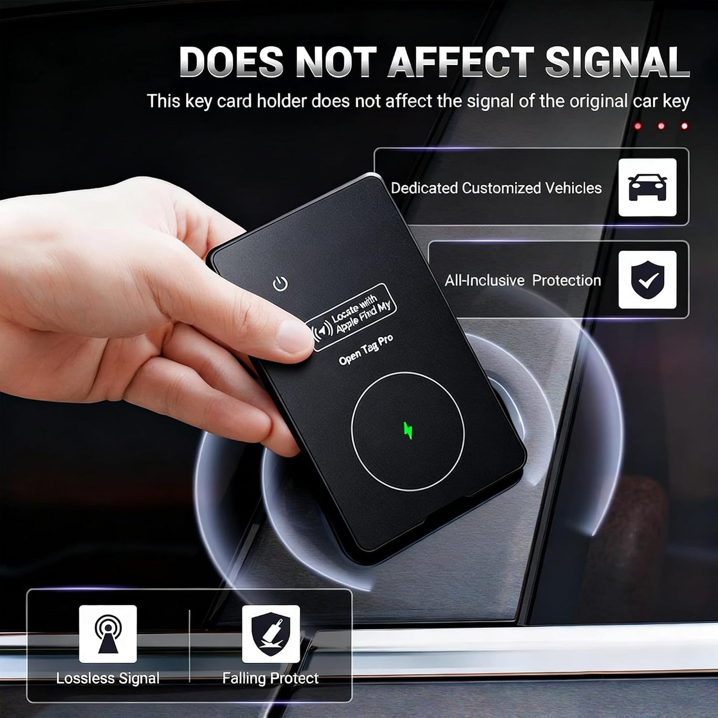 Fcuko 3.5mm Smart GPS Location Card Holder, Ultra-Thin Aluminum Alloy Card Case, Black & Silver, Anti-Lost ID Card