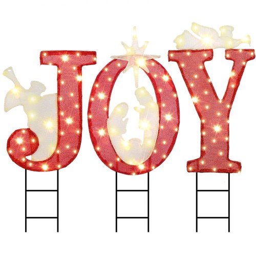 JETEHO 30.89 Inch Nativity Outdoor Christmas Decorations, 3 PCS Nativity Sets with Gold Star for Home Lawn