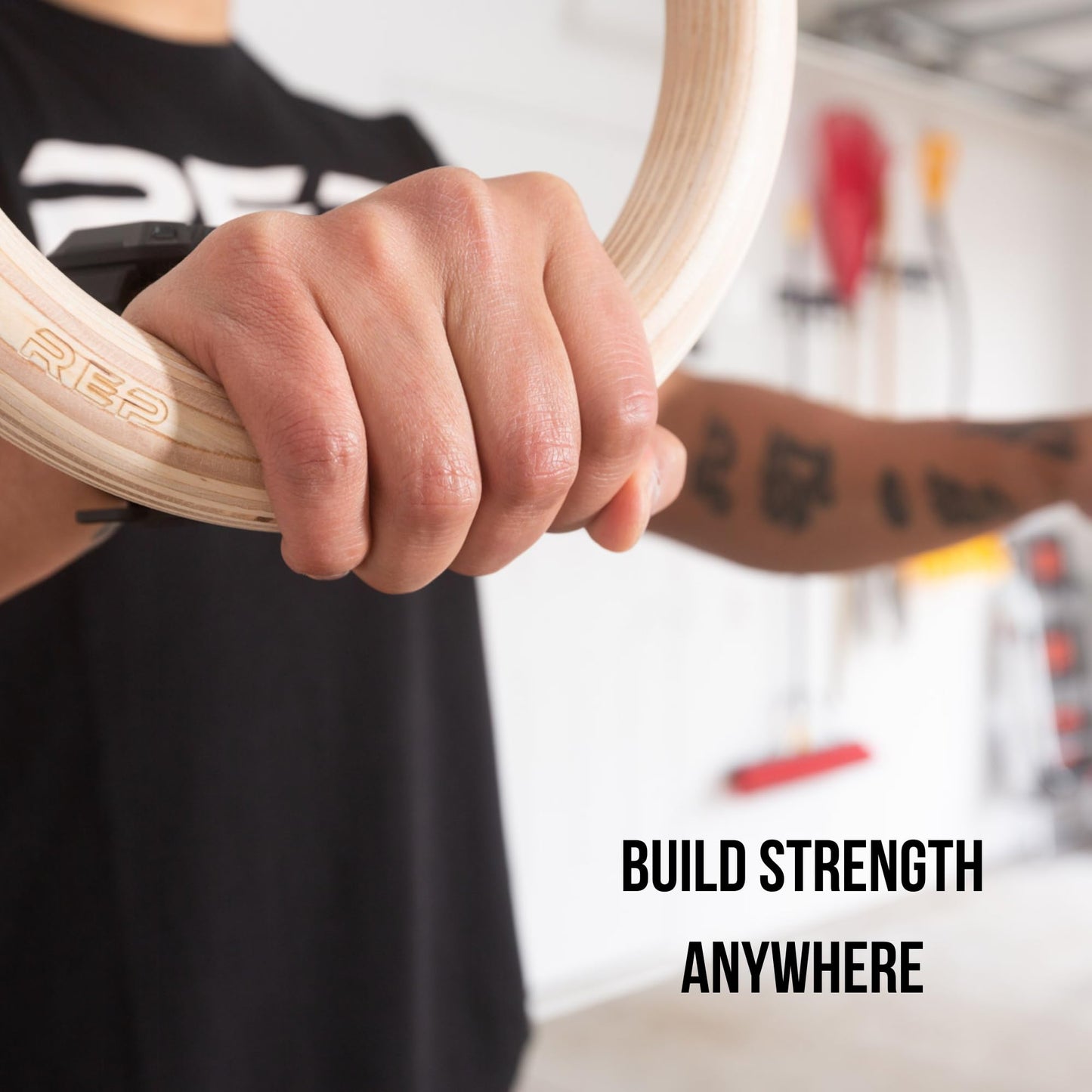 REP Fitness Wood Gymnastic Rings 1.11” FIG Spec Diameter, 14’ Adjustable Numbered Straps, Portable Olympic Suspension Trainer for Gymnastics, Core Training, Home Gym Workouts