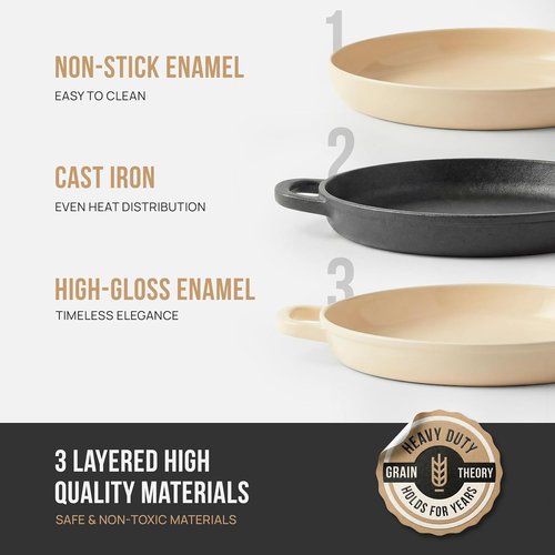 Kook Enameled Cast Iron Bread Oven - Versatile Baking Pan with Ceramic Lid & Handles | Ivory Color