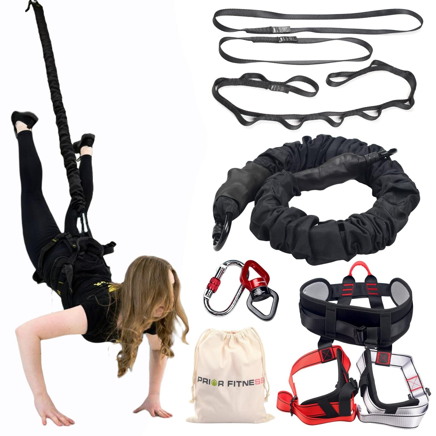 PRIOR FITNESS Bungee Fitness Set, Professional 4D Flying Exercise Bungee Kit with Rigging Hardware Heavy Duty Bungee Dance Rope Sturdy Antigravity Bungee Workout Equipment for Home Gym Studio XXXL