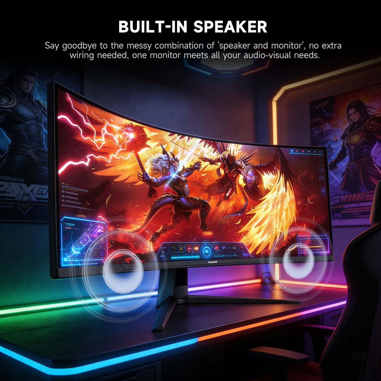 Gawfolk 45 inch Ultra-Wide Curved 1500R Gaming Computer Monitor, DQHD(5120×1440) PC Screen, 240Hz, 1MS, FreeSync, 120% sRGB, Built-in Speaker, HDMI2.1 & DP1.4, Compatible Wall Mount 100 * 00mm- Black