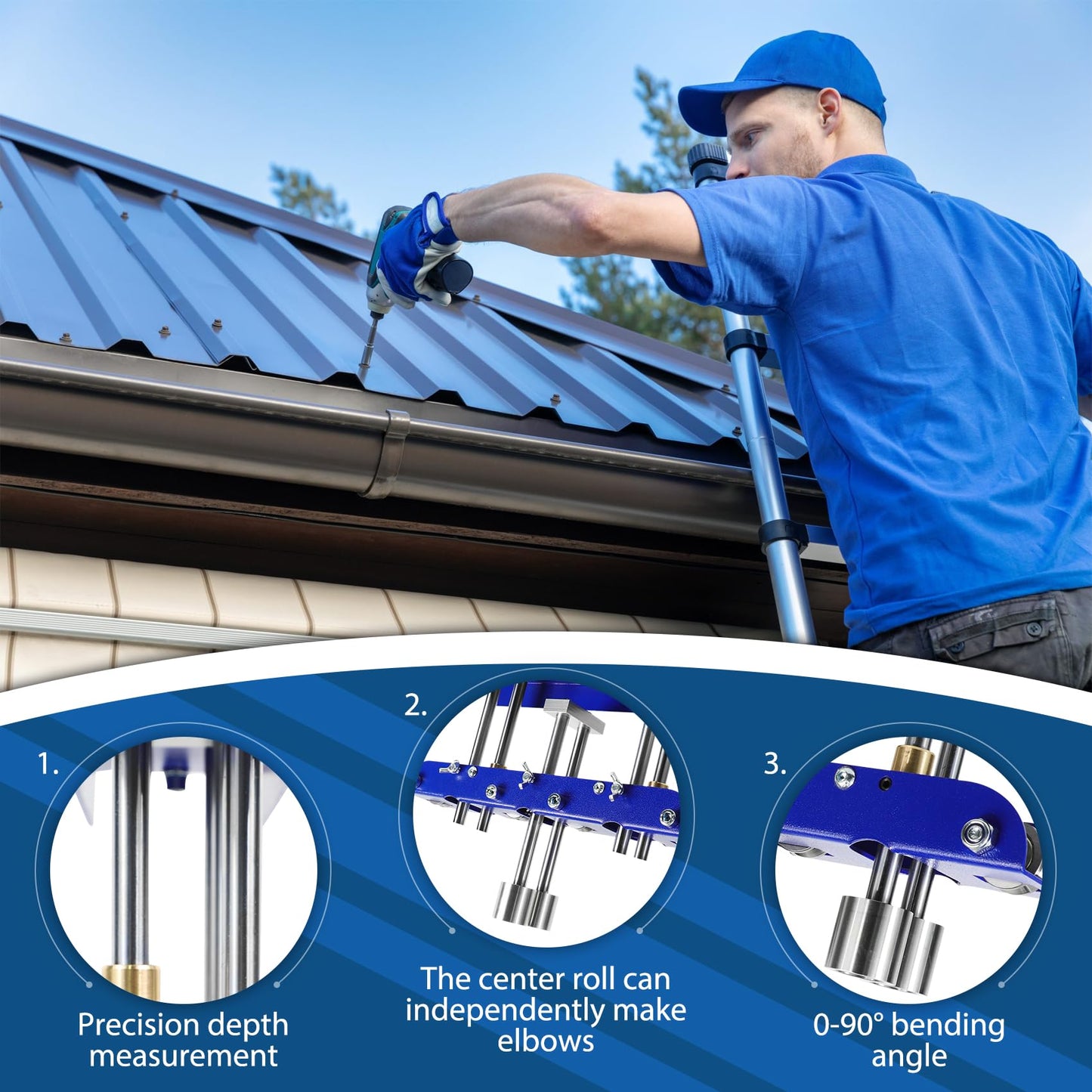 Three-Station Edge Roller for Bending Metal Roofing Materials at 0-90 ° Angle,Sheet Metal Edge Roller Bender Fit for 29 to 22-Gauge Steel,Making 5/8" to 4" (16 to 102 mm) Bends.