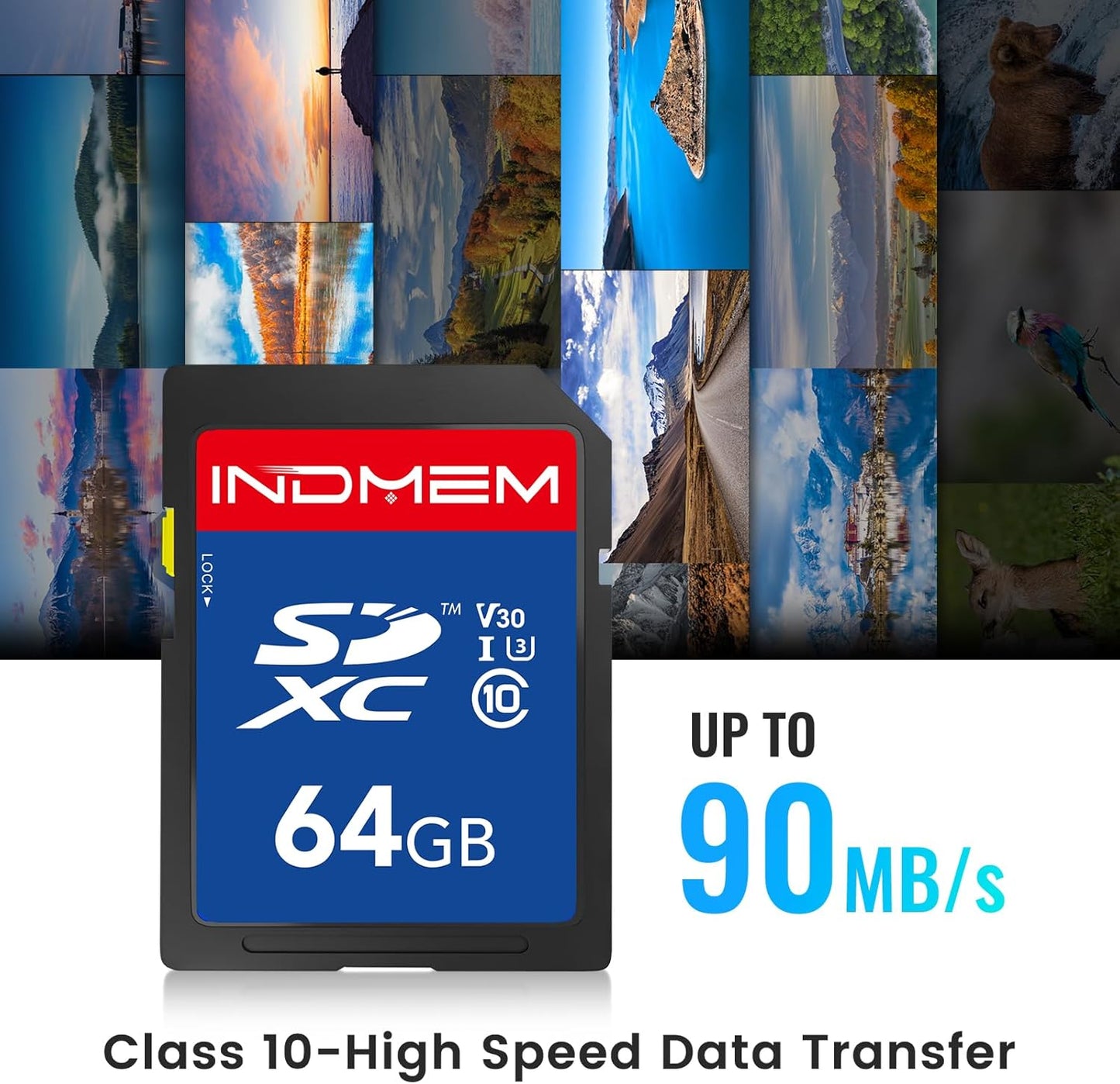 elecacc 64GB 90M/S, C10/U3/V30, 4K 64GB(1pc) SD Card, High Speed up to SDXC UHS-I Memory Cards, Full HD & Video