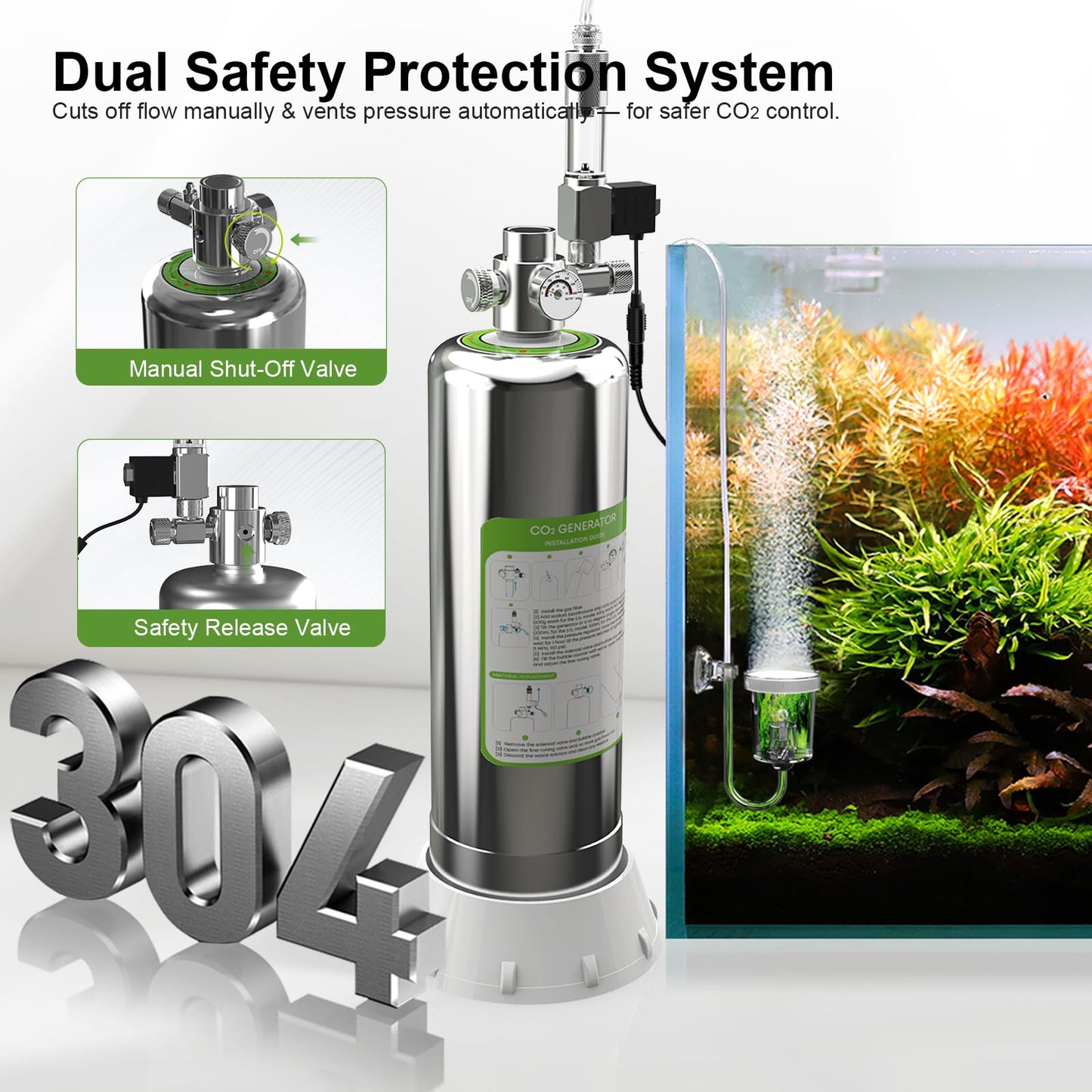 FZONE 5L Upgraded Aquarium CO₂ System with Complete Accessories, CO₂ Generator kit with Integrated Solenoid & Bubble Counter, Safety Valve, Main Switch for Planted Tanks
