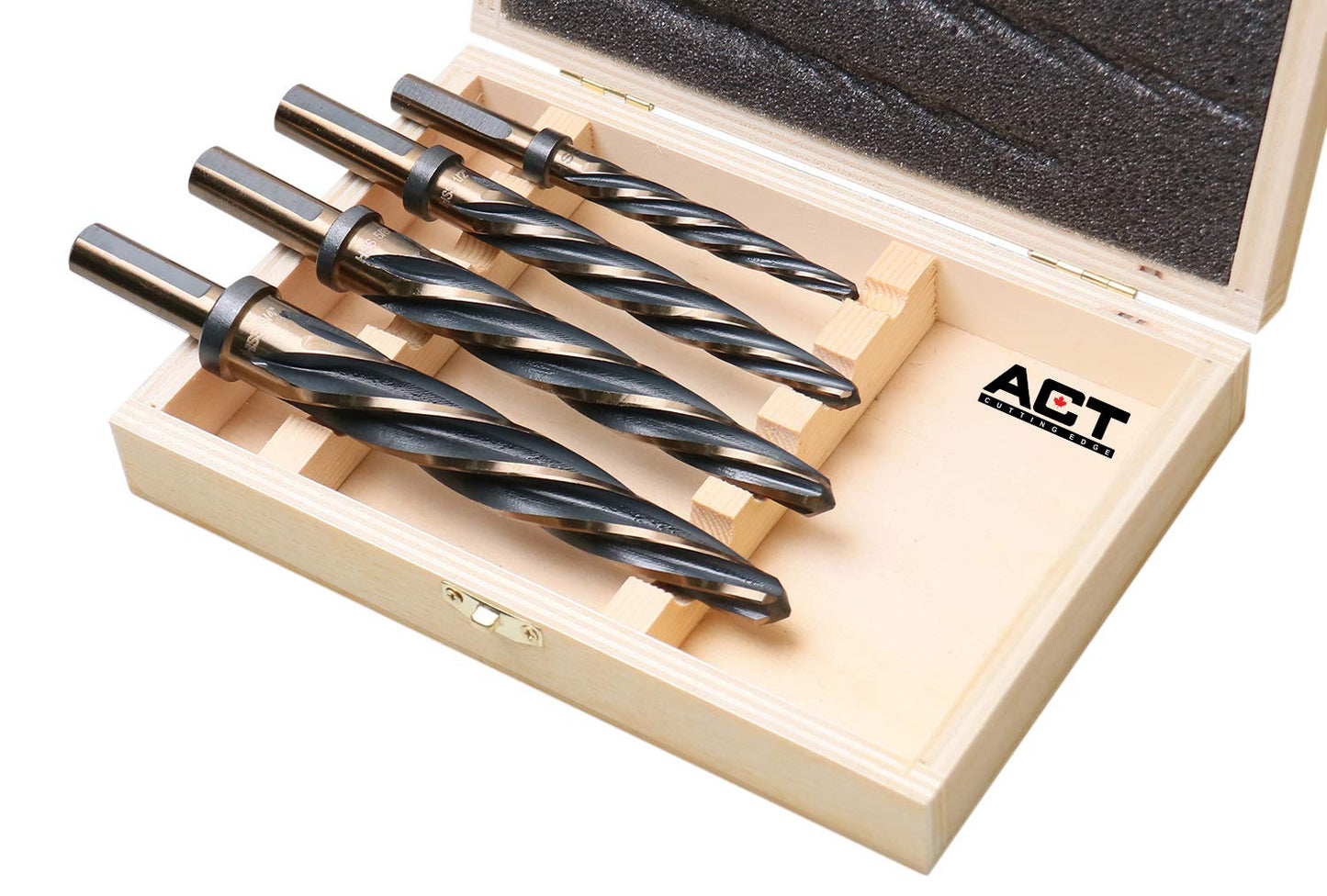 Accusize Industrial Tools - 4 Pc High-Speed Steel Spiral Flute Car Reamer Set, Gold Oxide Finish, Sizes 3/8", 1/2", 5/8", 3/4", Fits 3/8'' & 1/2'' Chuck, 0522-1800