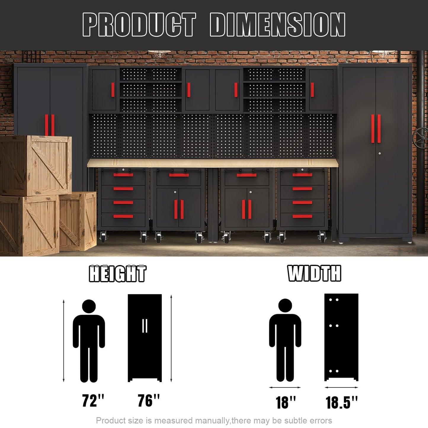 HPDMC Garage Storage Cabinet System - 2 * 6-Pcs Workshop Set with Steel Cabinet Drawers, Rolling Chest, Workbench, Pegboard for Tool Organization