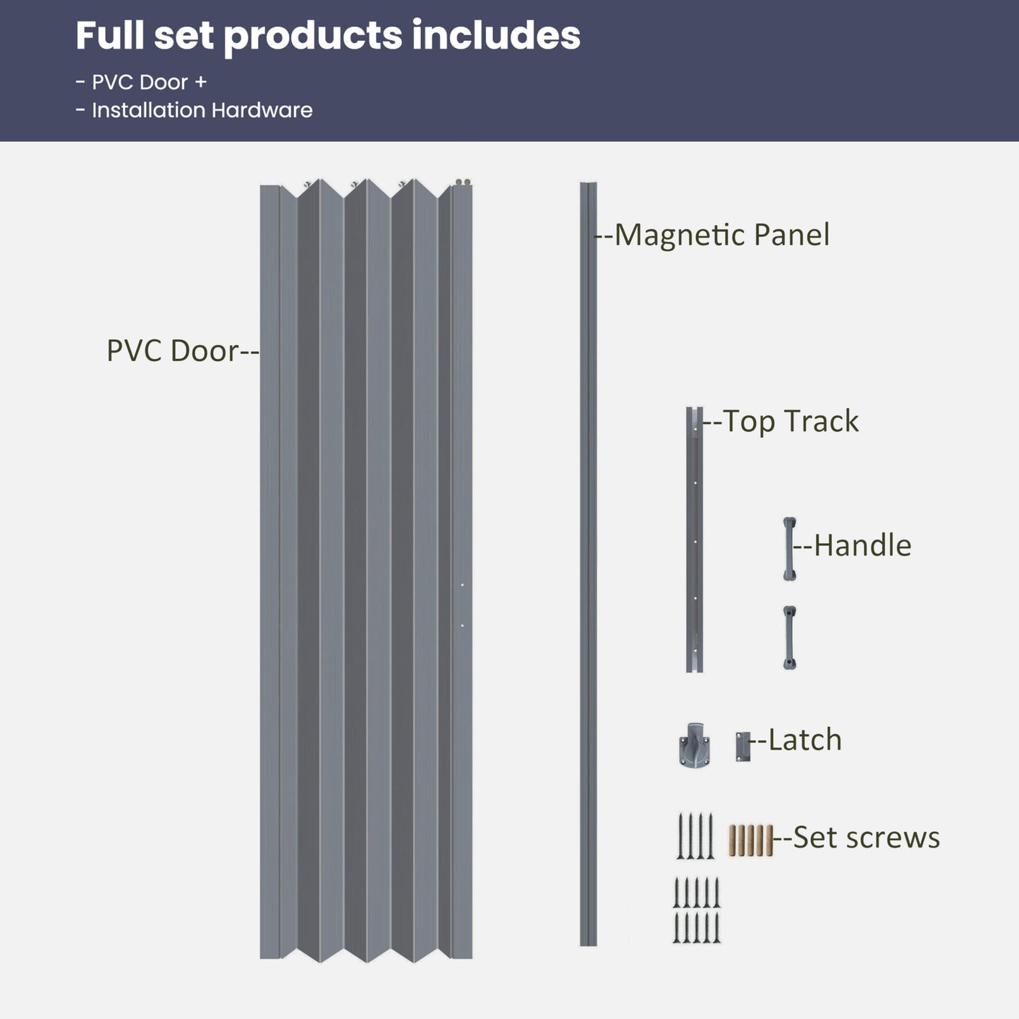 DIYHD 30X96in Interior Folding PVC Accordion Door,Grey,Include Door and Mounting Hardware,Handle,Latch,Folded Width 4-7/8"