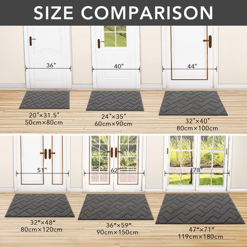 Hicorfe Indoor Doormat - Absorbent Non-Slip Welcome Mat | 20"x31.5" Grey Low-Profile Design