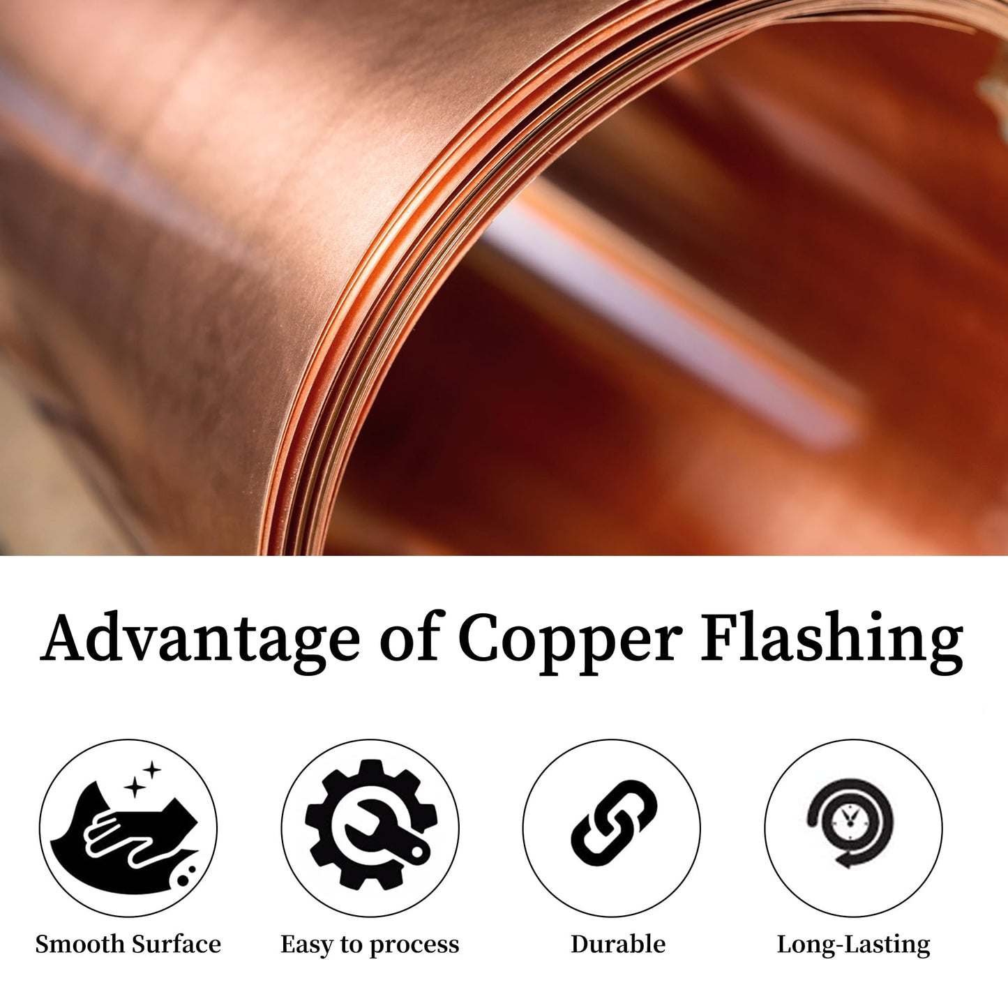GOORY Copper Flashing 26 Gauge - 12in x 10ft 0.016"(0.41mm) Thickness Roof Flashing Roll - 99.95+% Pure Copper Sheet Metal ASTM B152 - Roofing Repair DIY Project Contractor Jewelry Crafts