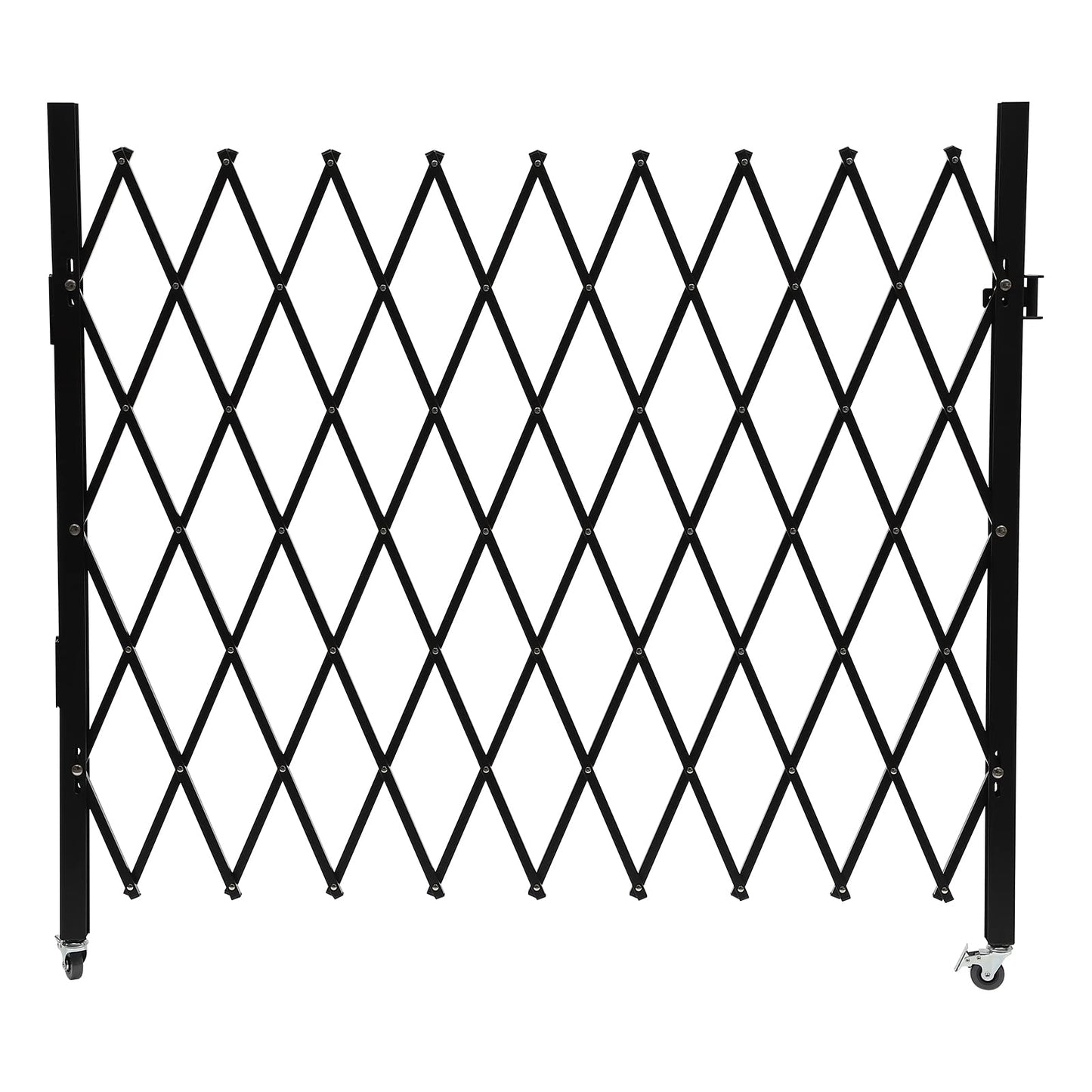 Folding Security Gate, 48" H x 71" W Black Metal Safety Gate with Diamond Grid and Padlock, Expandable Wall Mount Gate for Garage, Basement, Storefront, School and Industrial Site