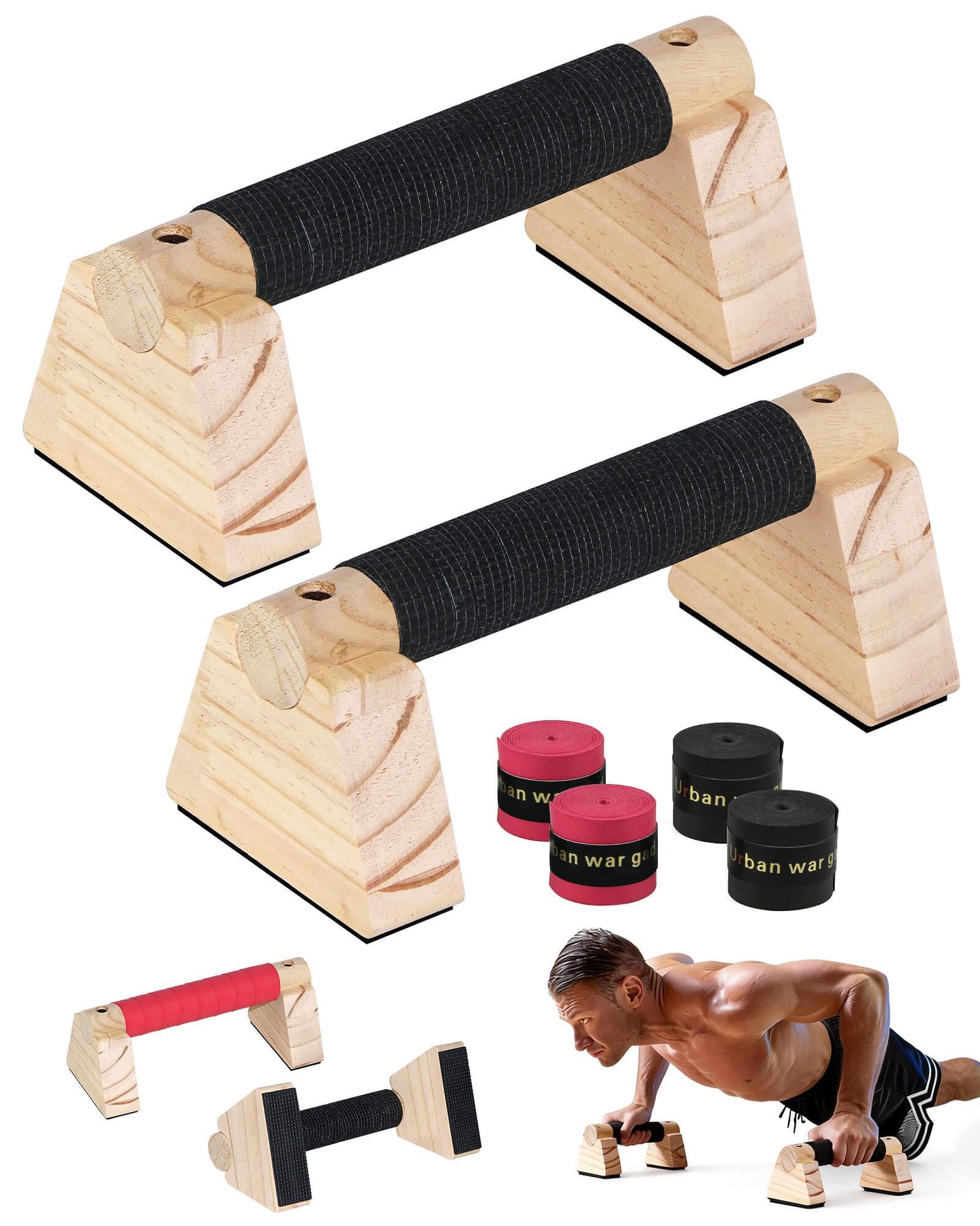 Wood Push Up Bars, Non-Slip Calisthenics Equipment for Strength Training, Solid Wood Calisthenics Bars & Parallettes Bars, Push Up Handles for Floor Exercises