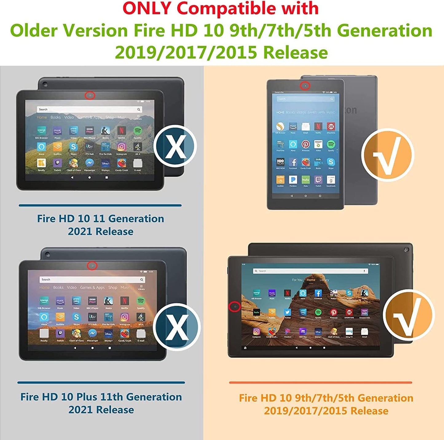 BYCeKe 10 (9th/7th/5th 2019/2017/2015 10 9th Generation/7th Case for Fire HD Tablet Generation, Release), PU Leather
