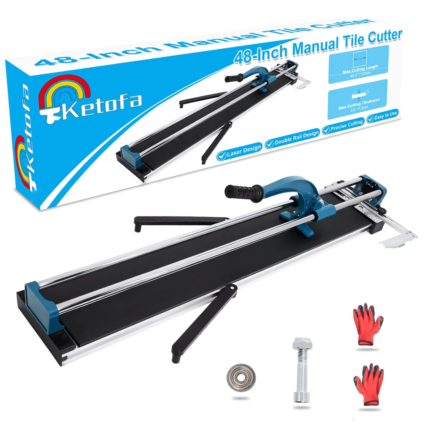 48-Inch Manual Tile Cutter, Laser Guided Precision, Tungsten Carbide Cutting Wheel, Ideal for Porcelain and Ceramic Tiles, Durable All-Steel Construction, Tile Cutting Machine
