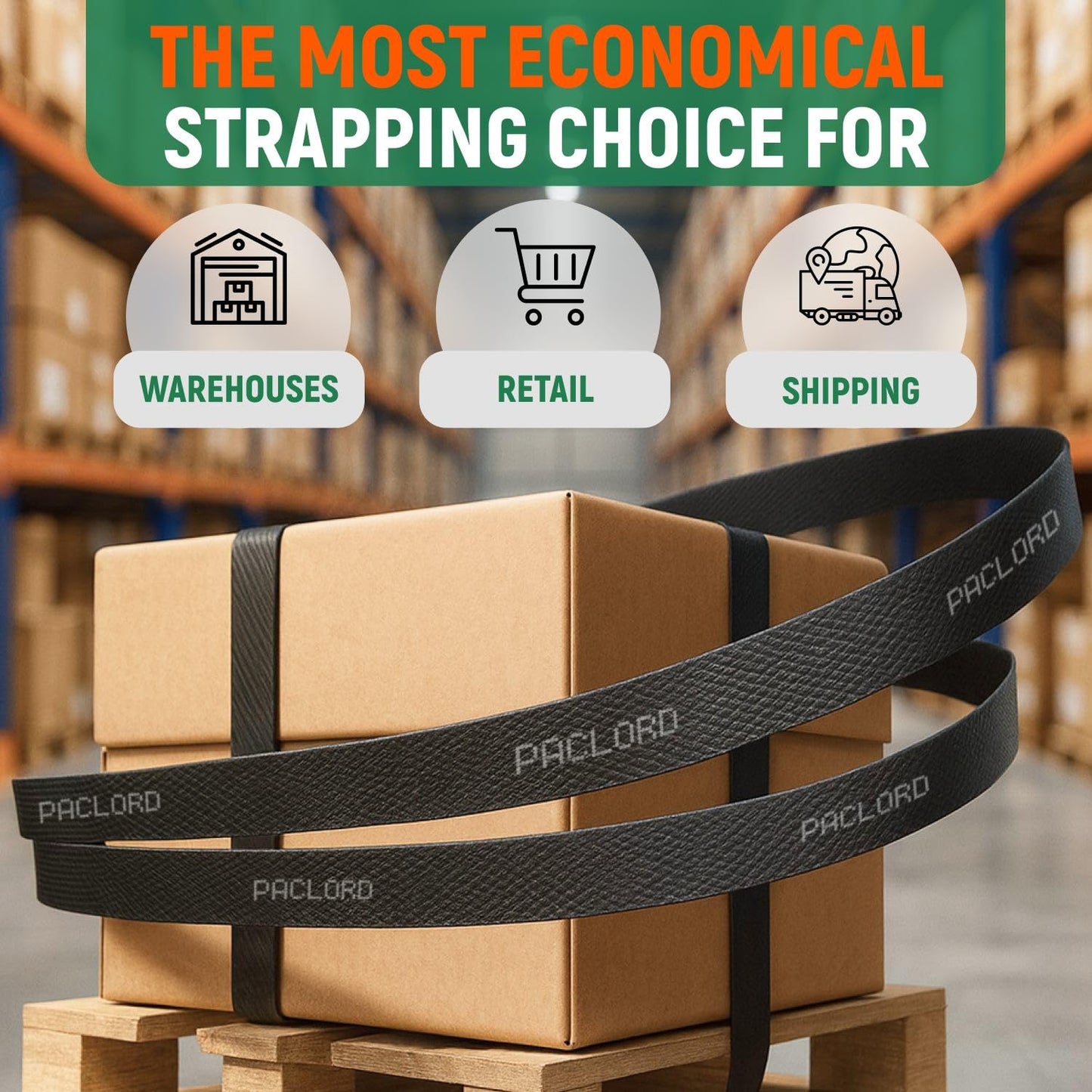 Paclord 1/2" x 7200' Heavy-Duty Polypropylene (PP) Strapping Coil - 0.031" Thick Banding Strap, 16" x 6" Core, 600 lbs Break Strength, Black - for Bundling and Packaging - Flexible, Weather Resistant