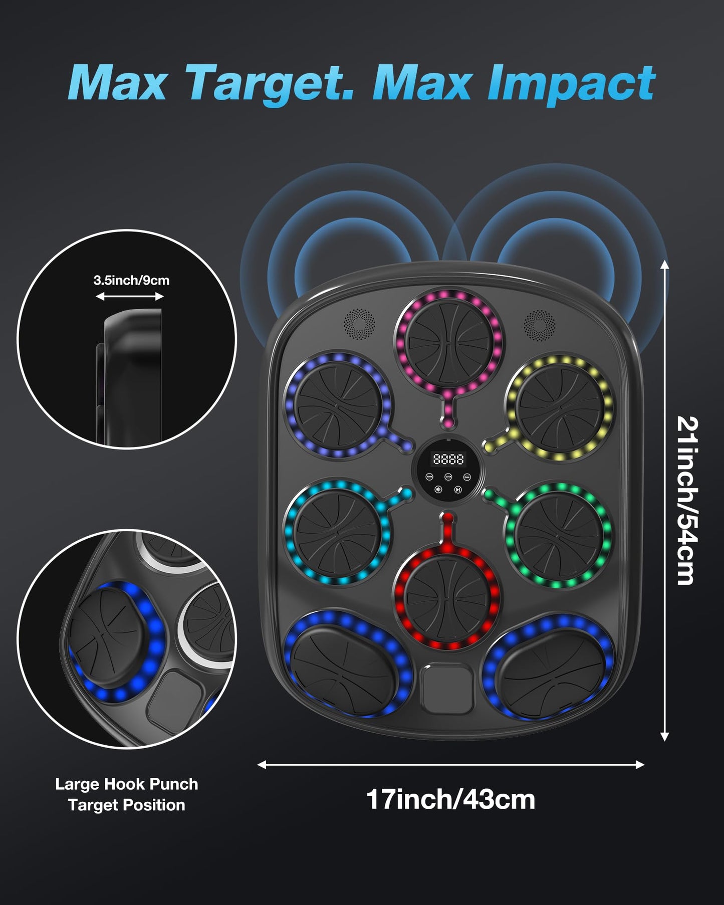 Turquvix Music Boxing Machine for Adults and Kids, Smart Bluetooth Wall Mounted Punching Target with LED Feedback & Boxing Gloves, Home Gym Electronic Punching Bag for Indoor Workouts