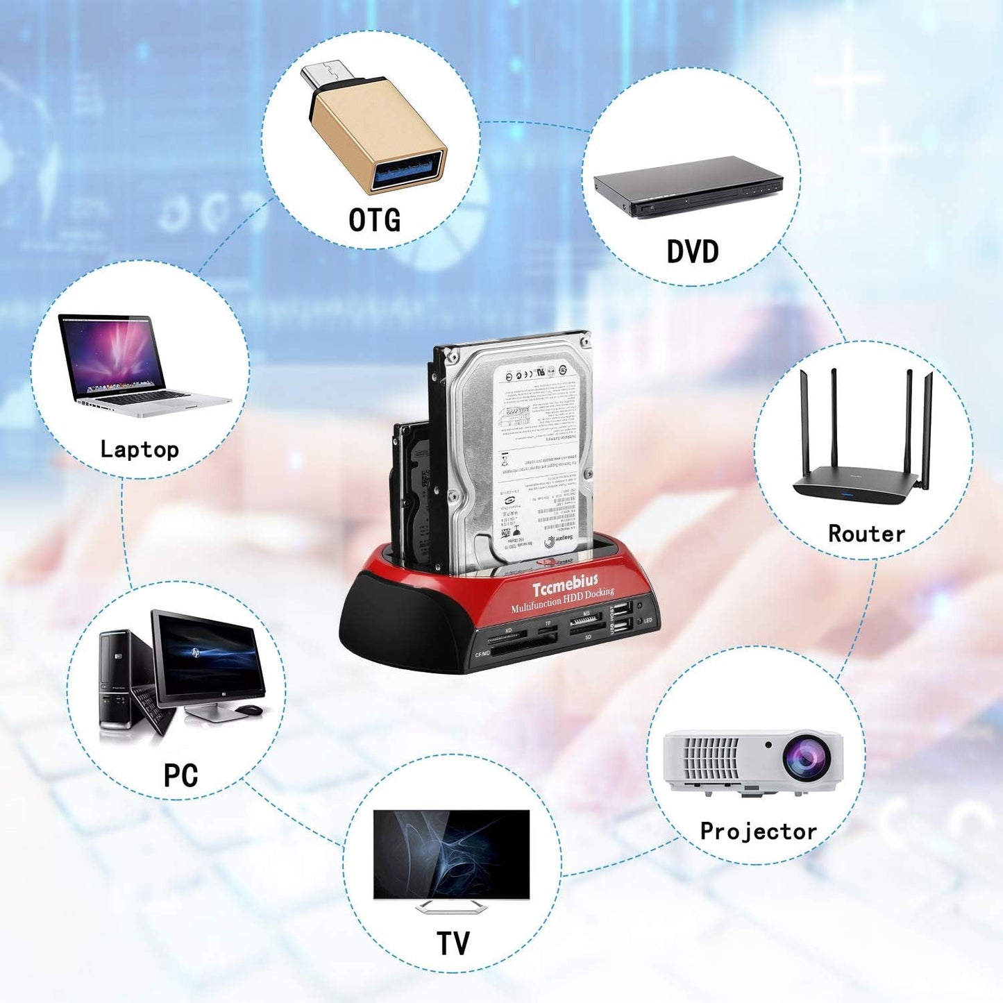 Tccmebius TCC-S862-US 2.0 2.5 3.5 Inch 1 2.0 2.5" 3.5" Hard Drive Docking Station, USB to SATA IDE Dual Slots External