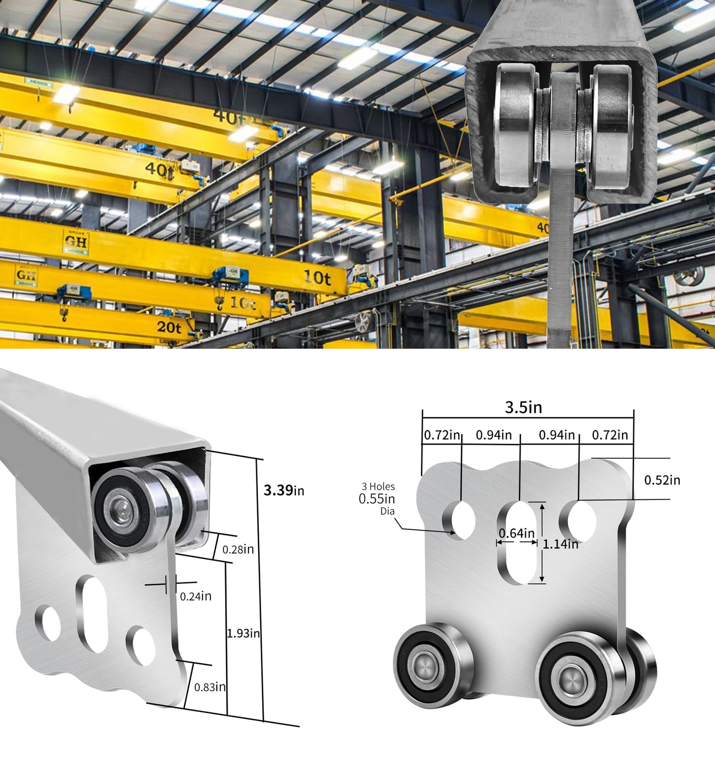 4 Wheel Trolley Roller Assembly, Sliding Track System Strut Channel Rollers – Heavy Duty for Warehouse, Easy-Assemble Replacement with Ball Bearing