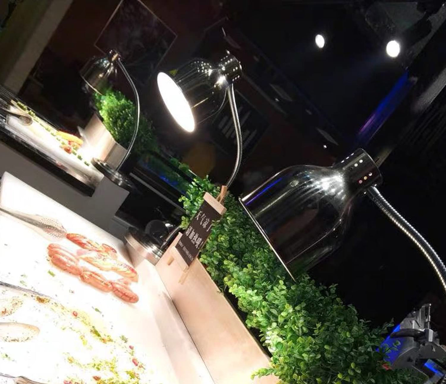 GAINTOO Dual Bulb Food Heat Lamp Restaurant Food Warmer Light Portable Heating Lamps Silver (Dual Head)
