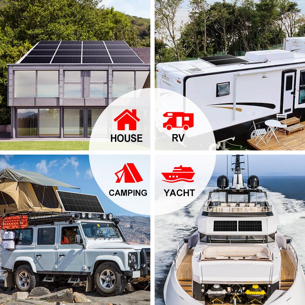 DOKIO 200W 18V Solar Panel Kit Monocrystalline with Aluminum Frame and MC4, Mounting Brackets, Alligator Clips & 5m Cable for RV, Boat, Roof, Cabin, Off-Grid (Controller Required)