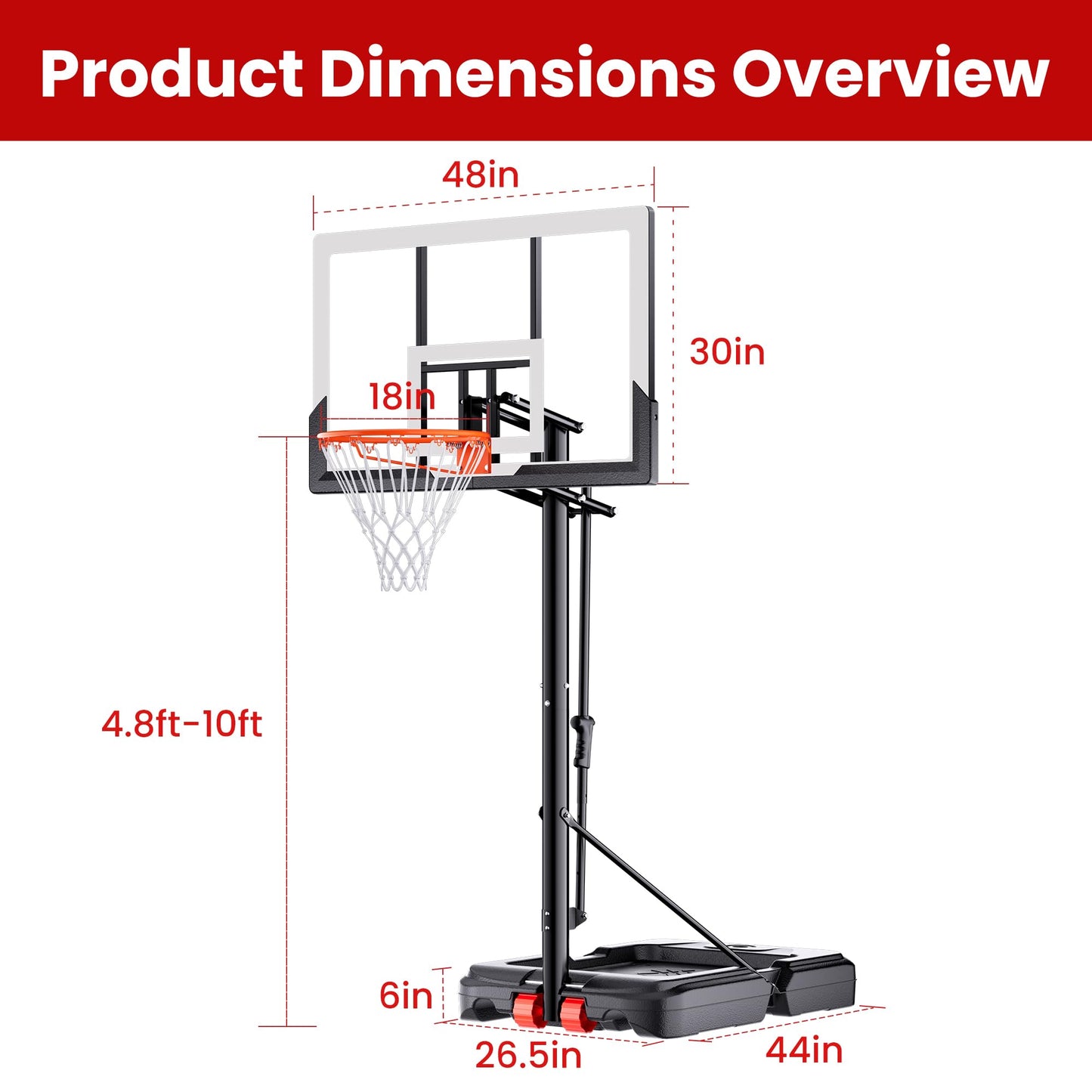 Feelwin Basketball Hoop for Kids Youth Adults, Portable Adjustable Height Basketball Goal with Wheels for Driveway Backyard Outdoor Play