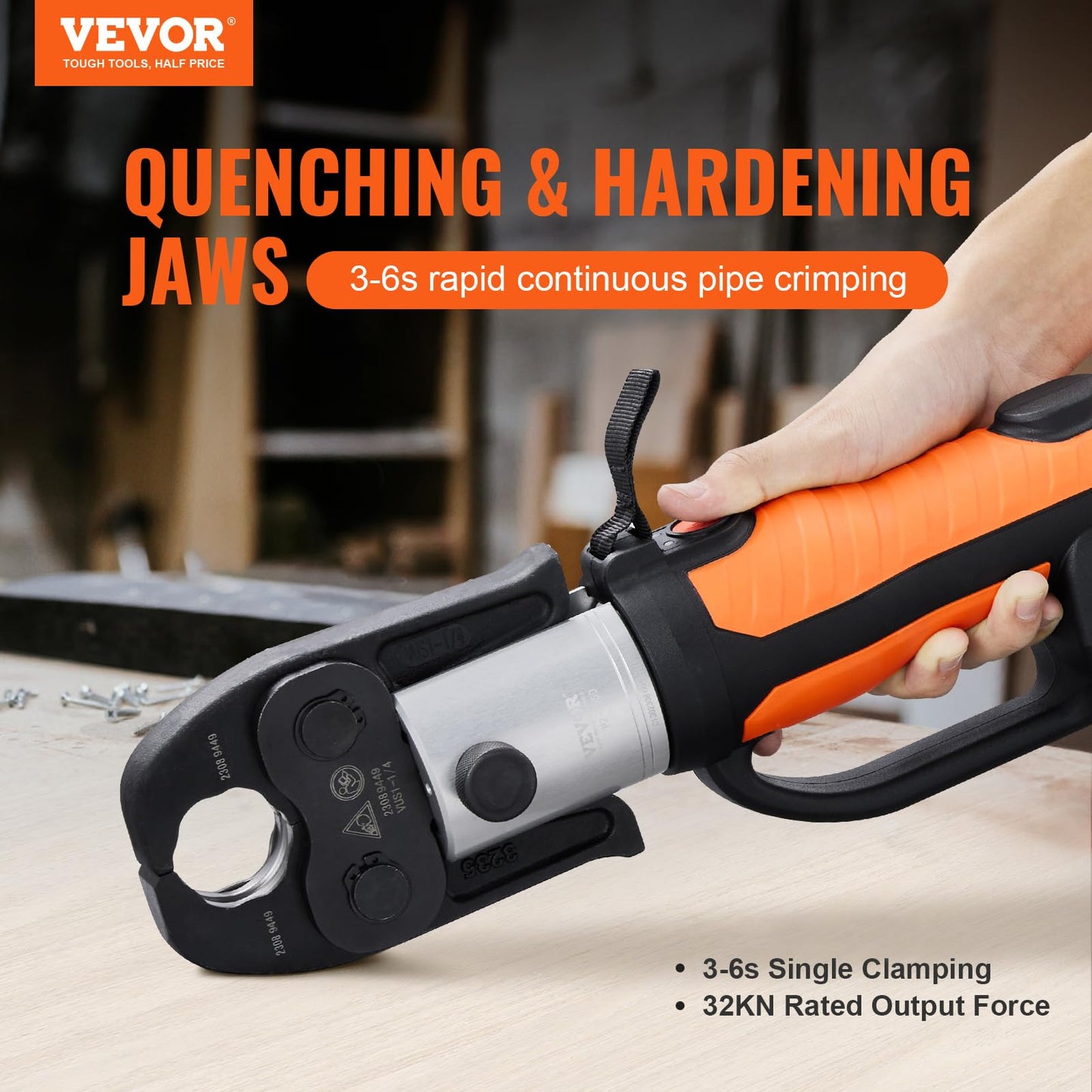 VEVOR Press Tool, 18V Electric Pipe Crimping Tool for 1/2" to 2" Copper Pipes, Press Kit with 6 VUS Jaws, 2pcs 4AH Battery, Fast Charger & Carrying Case