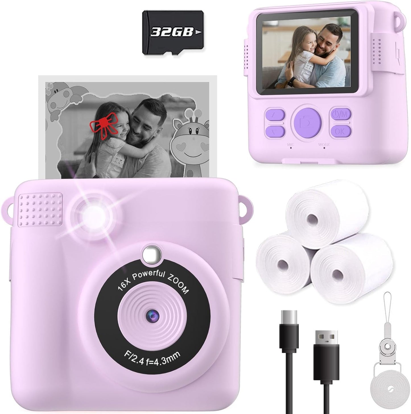 ESOXOFFORE 3-12,Kids 3 4 5 6 7 8 9 10 32GB Instant Print Camera for Kids, Christmas Birthday Gifts for Girls Boys Age