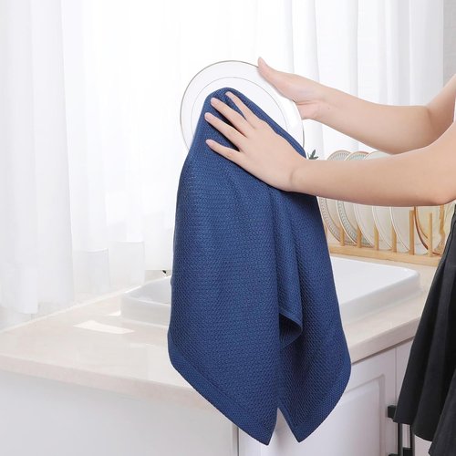 Homaxy Kitchen Dish Towels - Ultra Soft 100% Cotton Waffle Weave | Quick Drying, 13 x 28 Inches, Navy Blue, 18-Pack