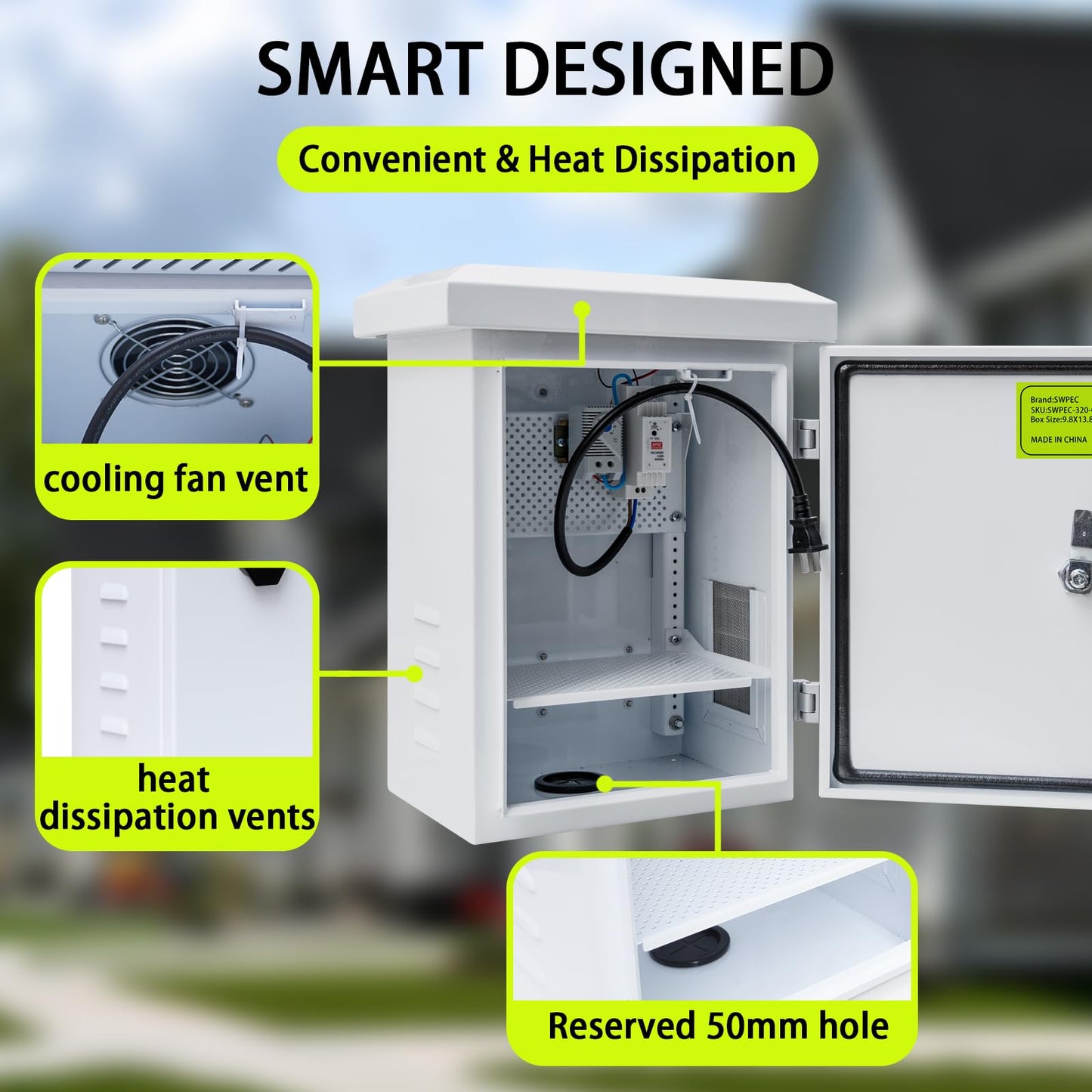 Waterproof Outdoor Electrical Junction Enclosure Nema Box with Fan & Thermostat Vented with Wall/Pole Mounting Hardware (11.8X15.7X7.9)