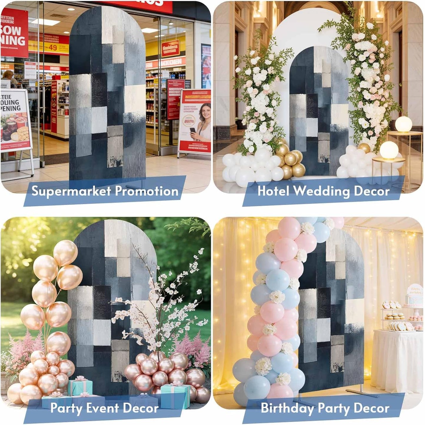 Jnbasdffb 6.6 Blue Beige Geometric Wedding Arch Cover,Stretchy Spandex Arch Backdrop Stand Covers FT,Vintage Abstract